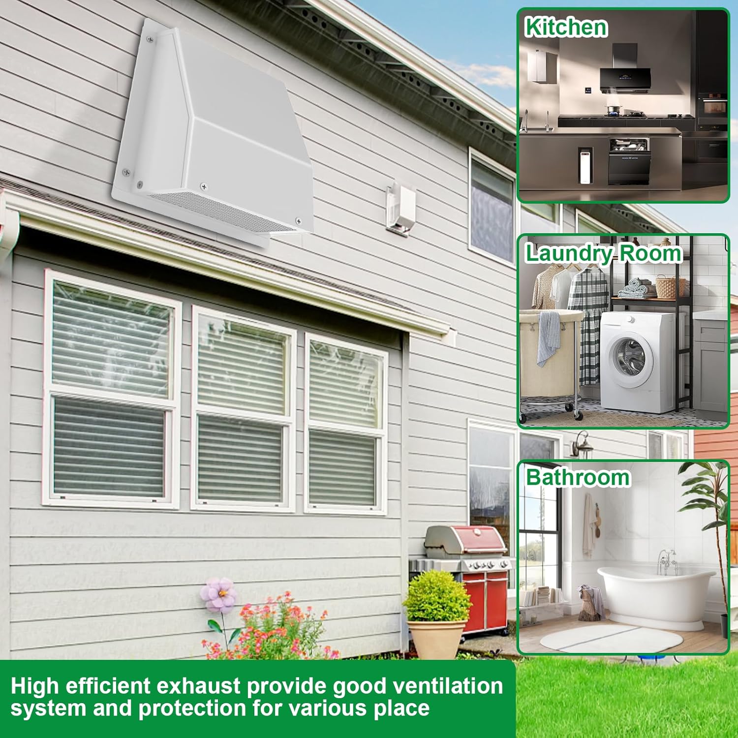 12 Inch Hooded Wall Vent with Screen and Damper, Stainless Steel Wall Vent Exhaust Vent Cover, Exhaust Exterior Air Vent Cover Cap for Kitchen Range Hood HVAC Duct Dryer Ventilation