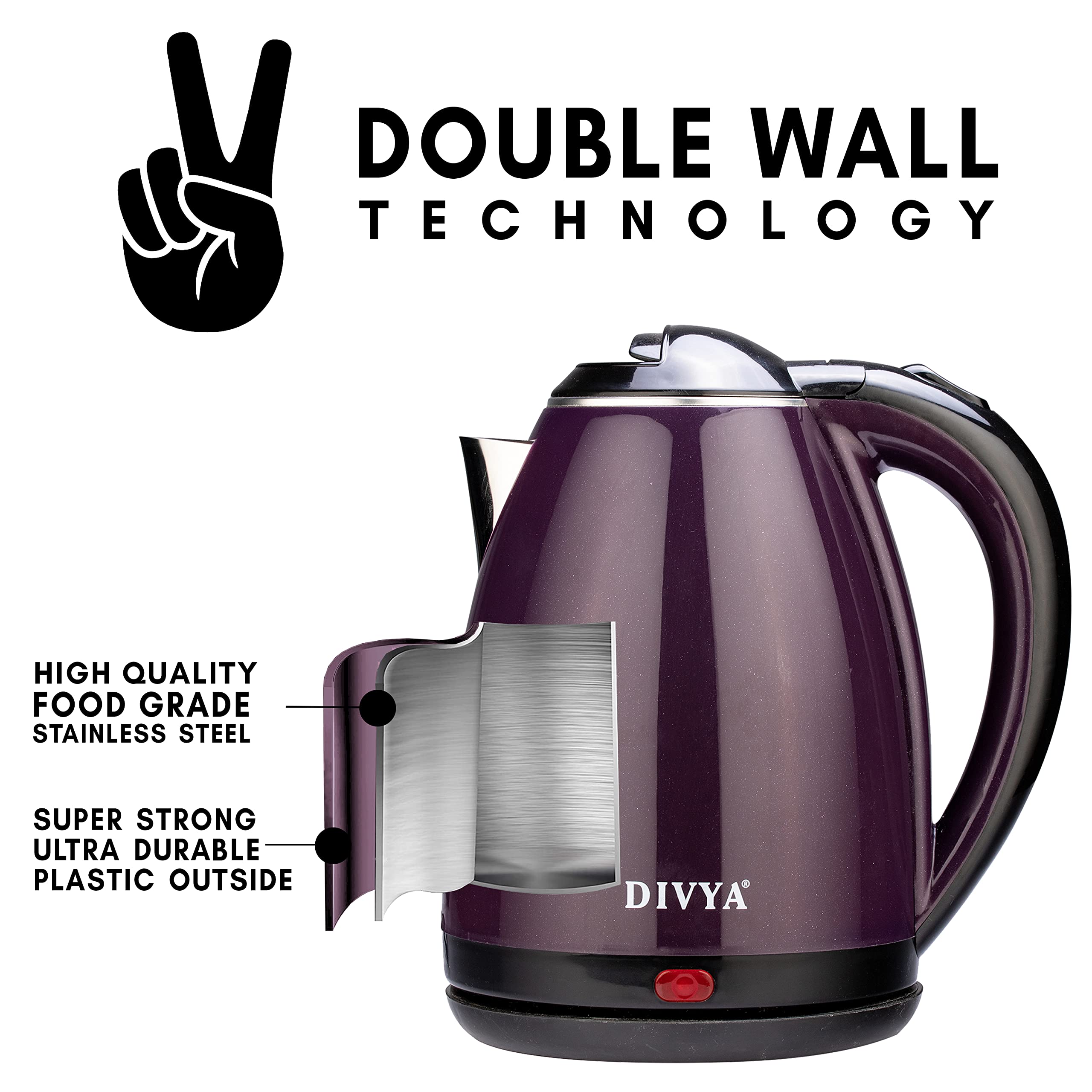 DIVYA Electric Kettle - Purple 1.8L -3