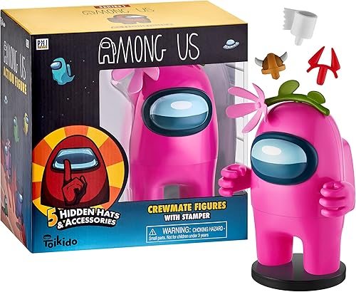 Miniatura 8 de Among Us - Figuras de compañero de tripulación con estampadores, dos de cuatro de 6.7 pulgadas de alto + 10 sombreros ocultos y accesorios,