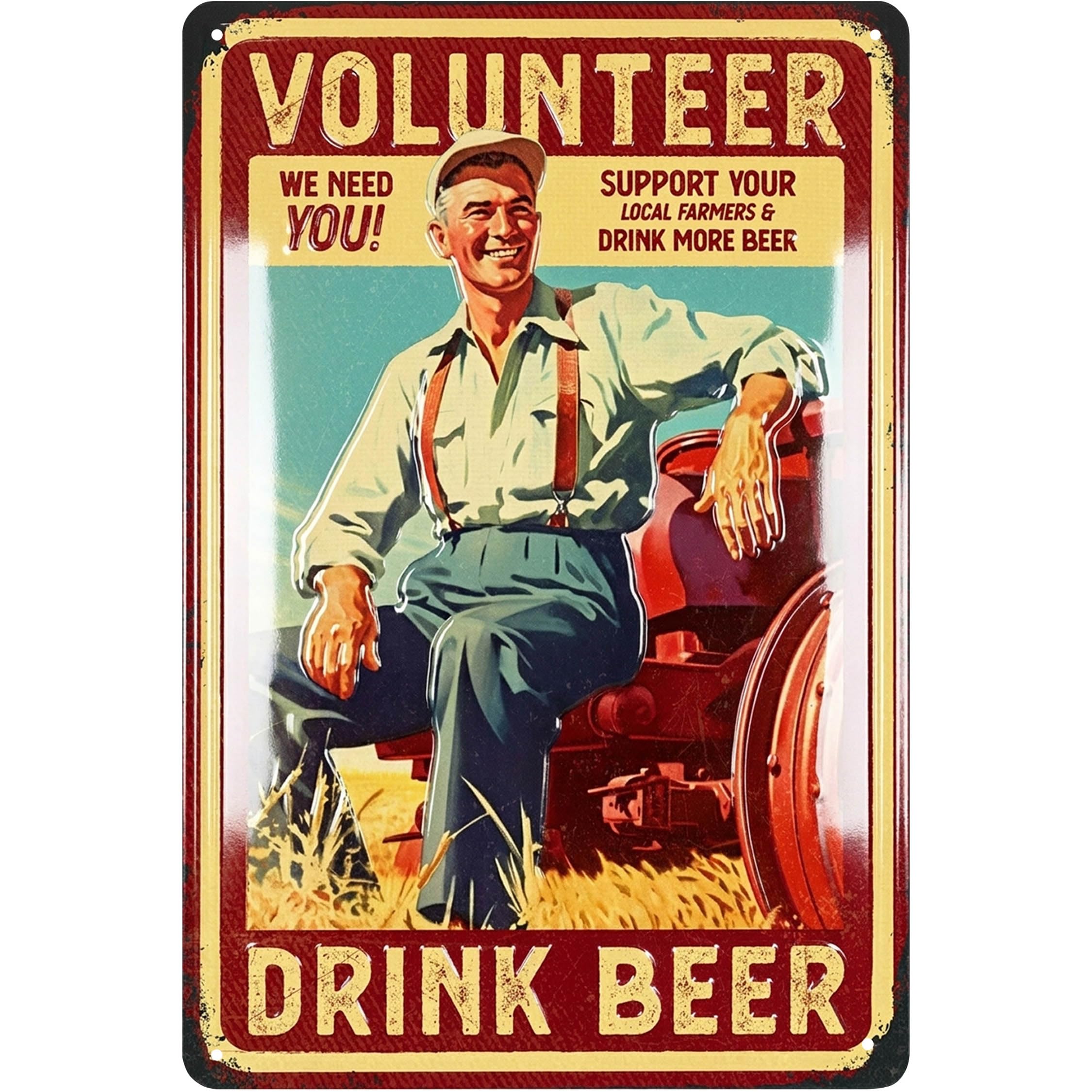 LANOLU Vintage Beer Sign - SUPPORT YOUR FARMER BEER Signs for man Cave, Metal Beer Signs, Funny Metal Bar Signs, Vintage beer signs - Embossed 12x8"
