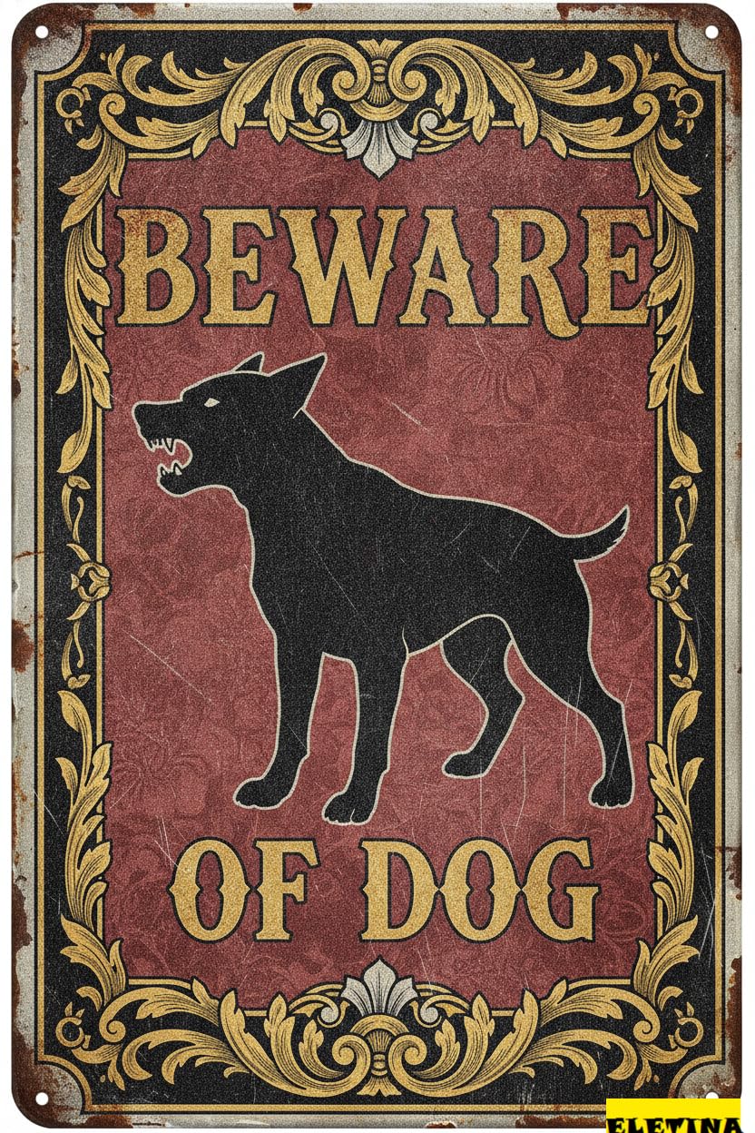 Funny Guard Dog Warning Tin Sign, 8x12 Inch Yard Decor
