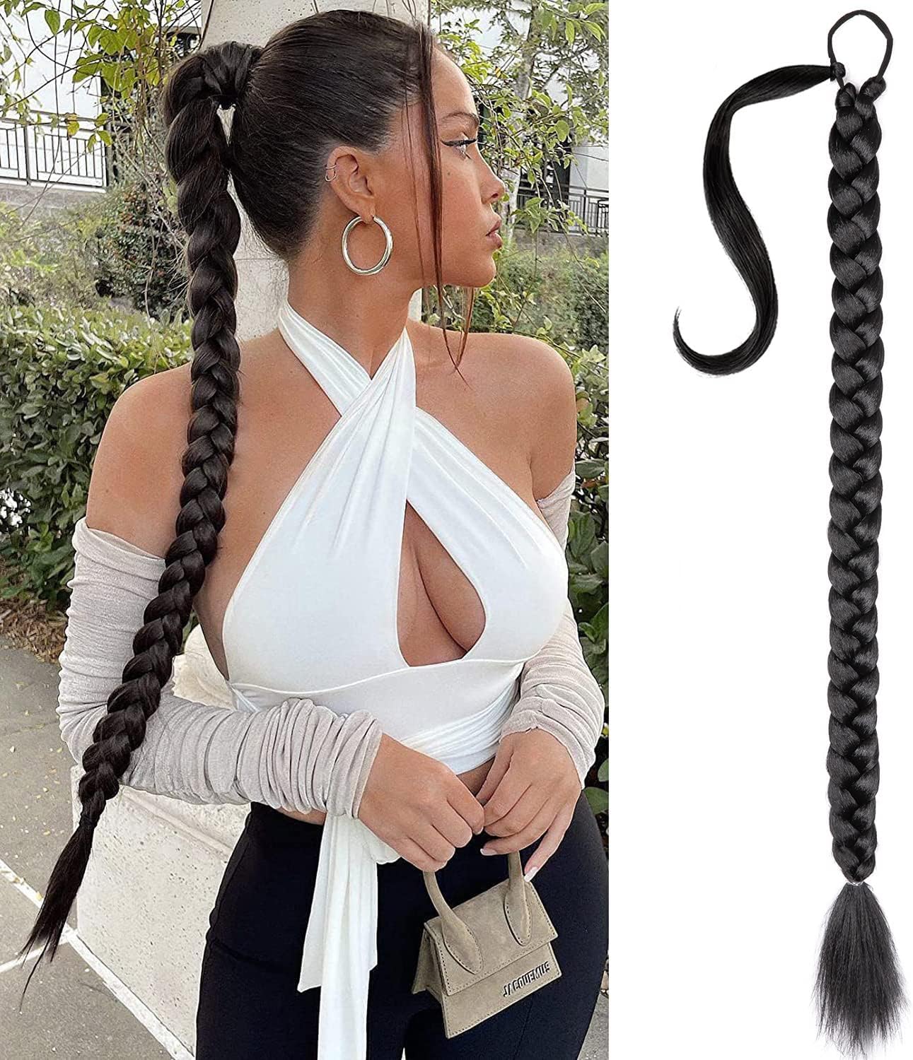 Queue de Cheval Extension Noir, 91cm Extension Queue de Cheval DIY Naturel, Extension de Cheveux Queue de Cheval Extension Noir, 91cm Extension Queue de Cheval DIY Naturel, Extension de Cheveux