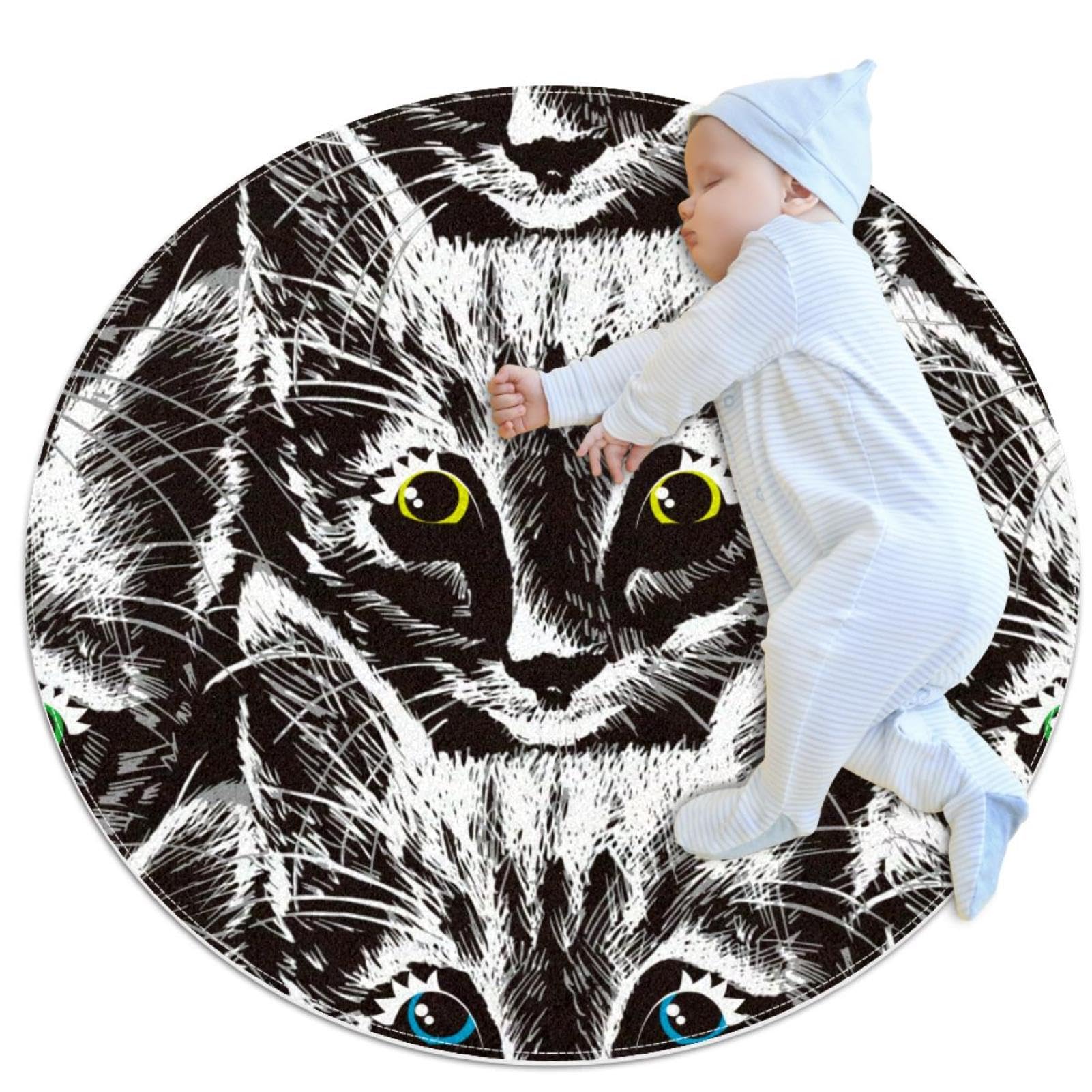 Tapis de salle de bain anti-glisse rond chat noir pour sol mouillé