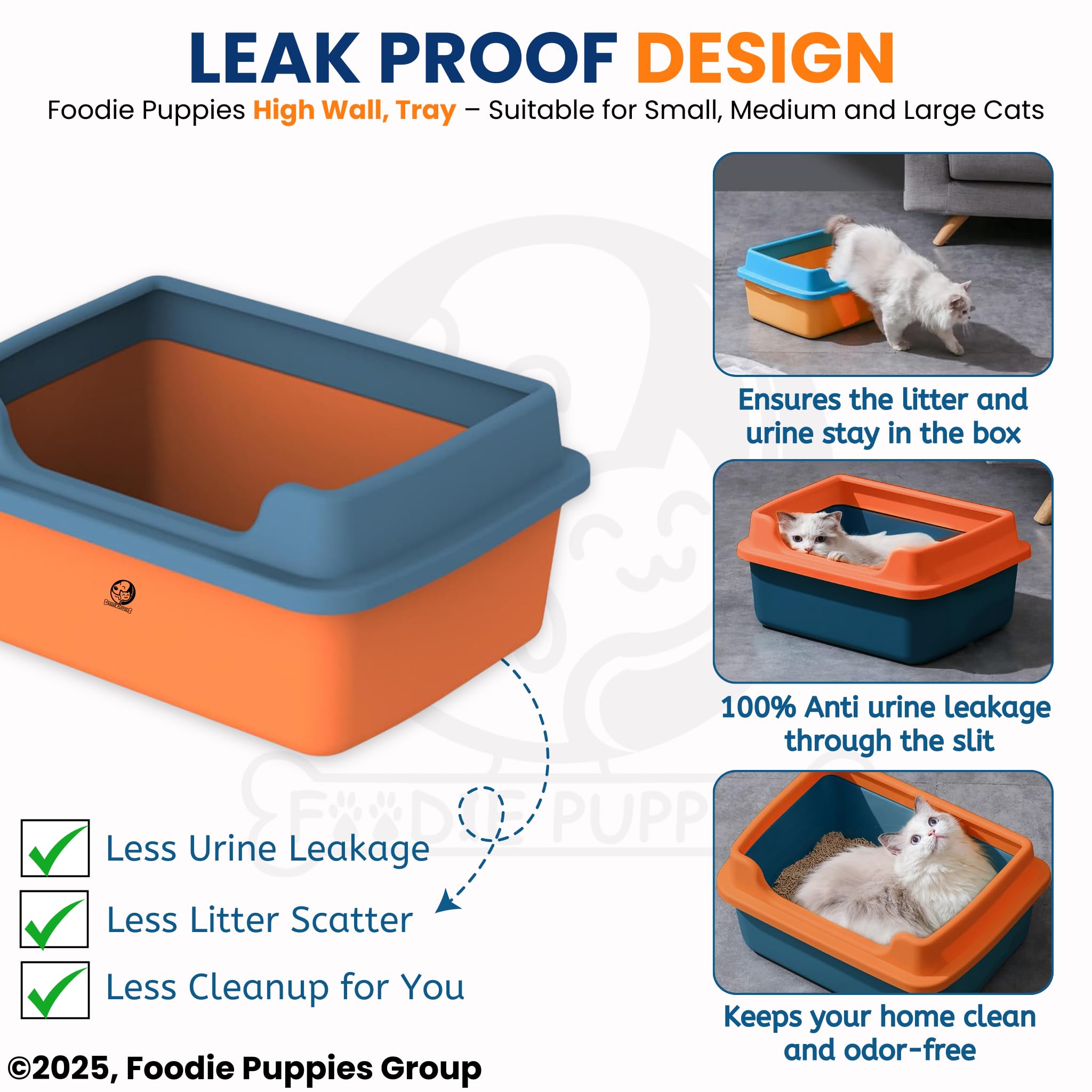 Foodie Puppies Open-Top Cat Litter Tray with Scooper Cat's Toilet - (High Wall, Large) (47 x 35 x 16cm) for Cats and Kittens I Durable Tray, Reduces Odor, Perfect Starter for Toilet Training 1