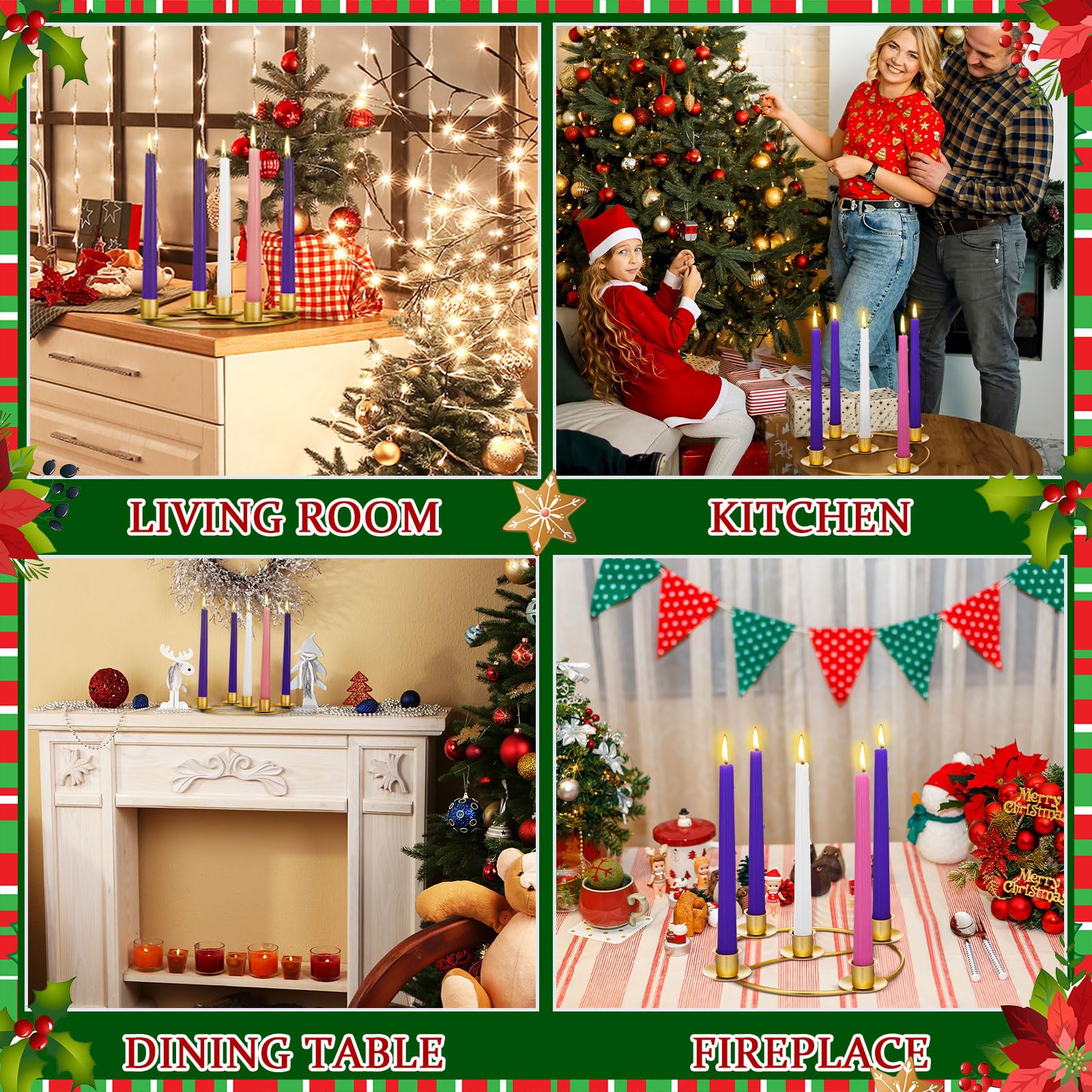 Sliner Adventskranzring für 5 Kerzen, goldfarben, runde Form, Adventsring, Kerzenhalter, Metall, Tischdekoration für Weihnachten, Festival, Heimdekoration, 8 Stück
