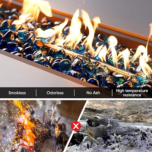 Miniatura 3 de Mr. Fireglass Diamantes de cristal de fuego azul cobalto, rocas de vidrio templado reflectante de 1 pulgada para hoguera al aire libre, chimenea y