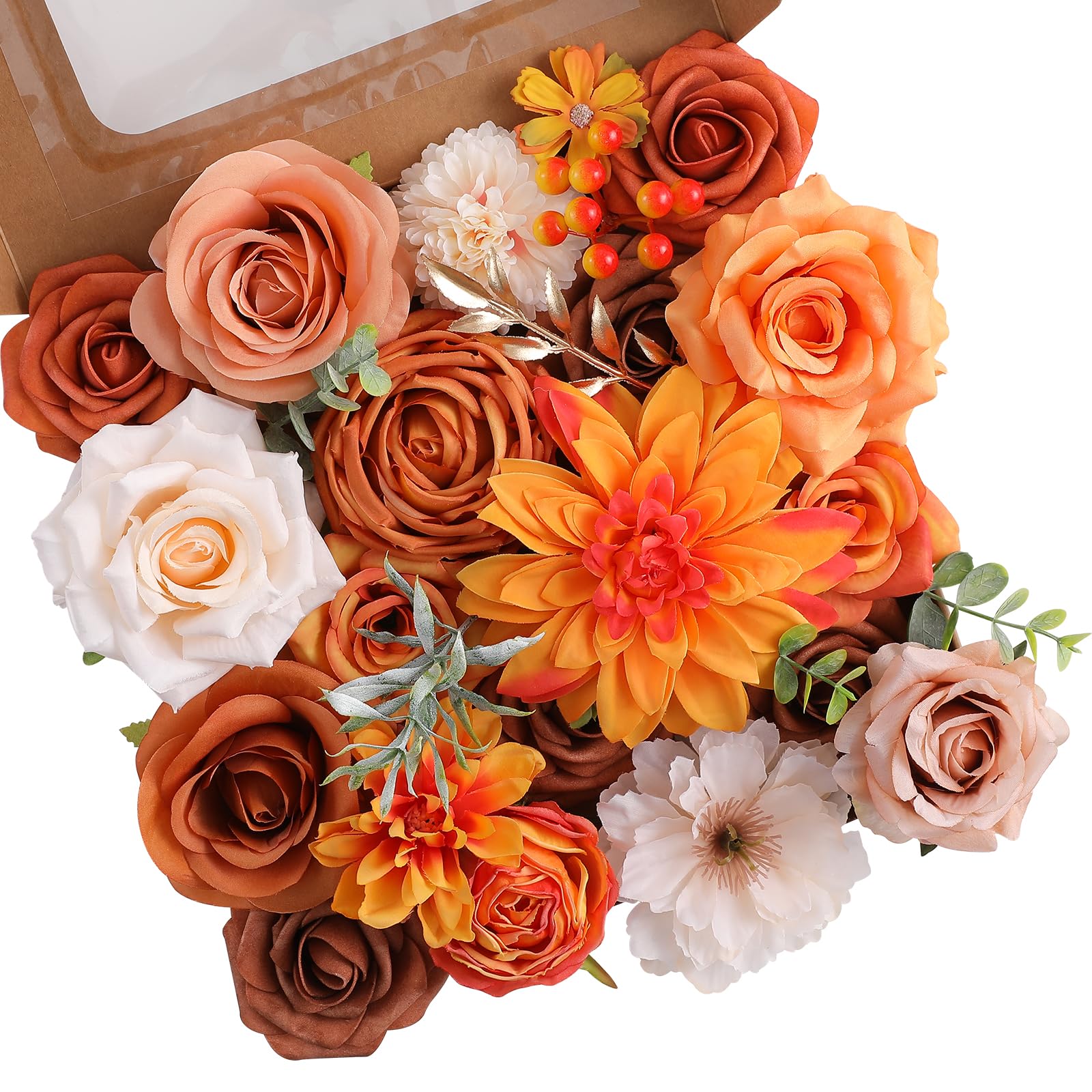 Floweroyal Artificial Flowers Fake Rose Flowers Dahlia with Stems for DIY Wedding Bridal Bouquets, Baby Shower, Floral Arrangement, Table Centerpieces, Home Decorations