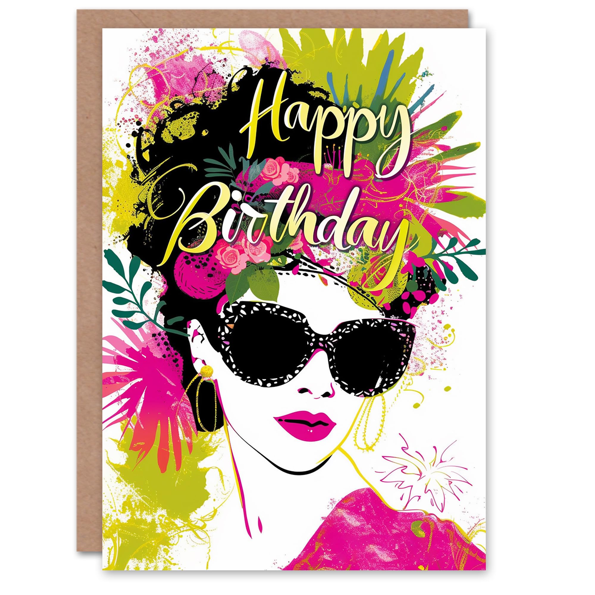 Artery8 Birthday Card Flower Headdress Woman Sunglasses For Her Gran Sister Niece Daughter Wife Woman Greeting Card