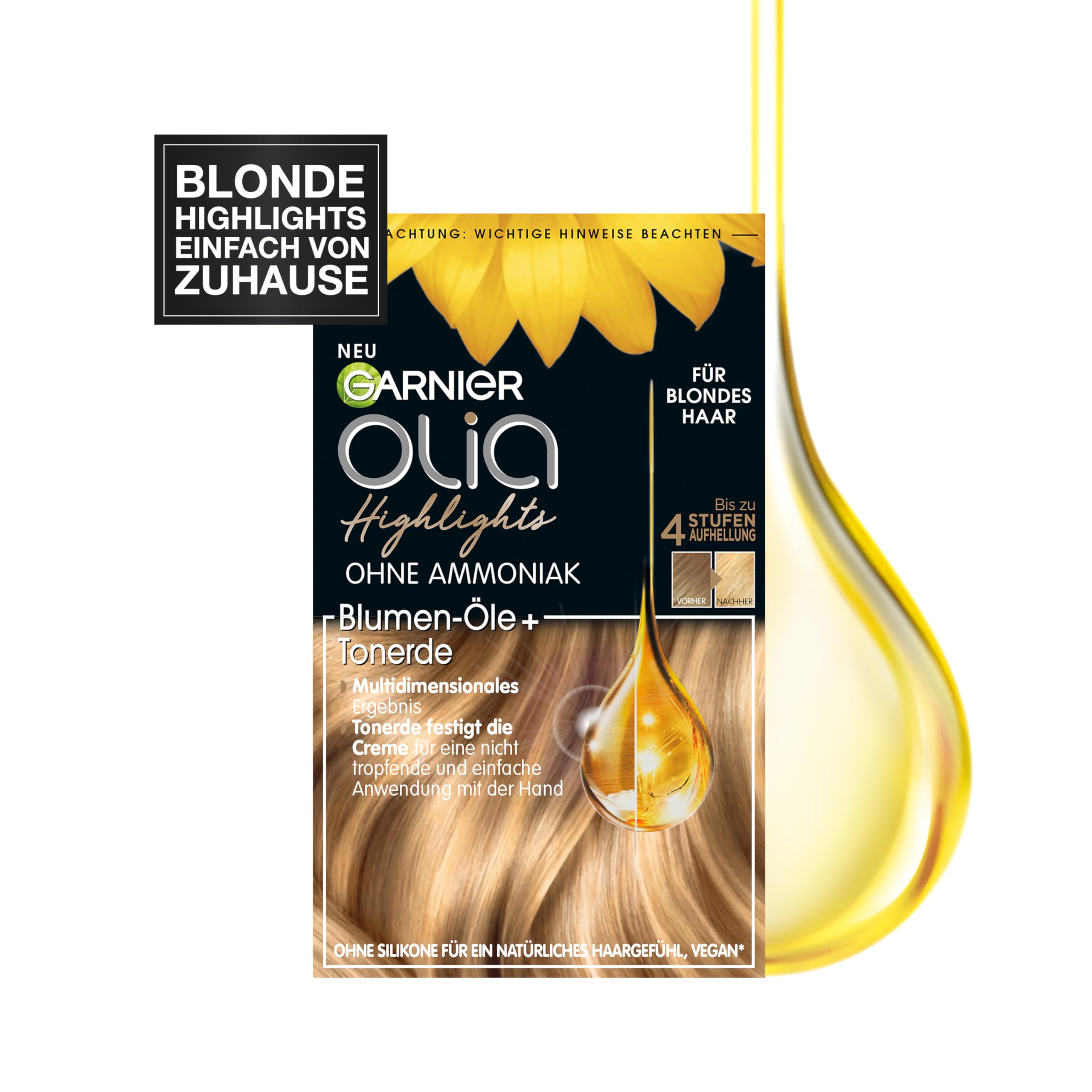 Garnier Set de tinte para mechas y reflejos en cabello rubio, con aceites florales y arcilla, sin amoniaco ni siliconas, hasta 4 niveles de aclarado, olia, rubio, 3 unidades