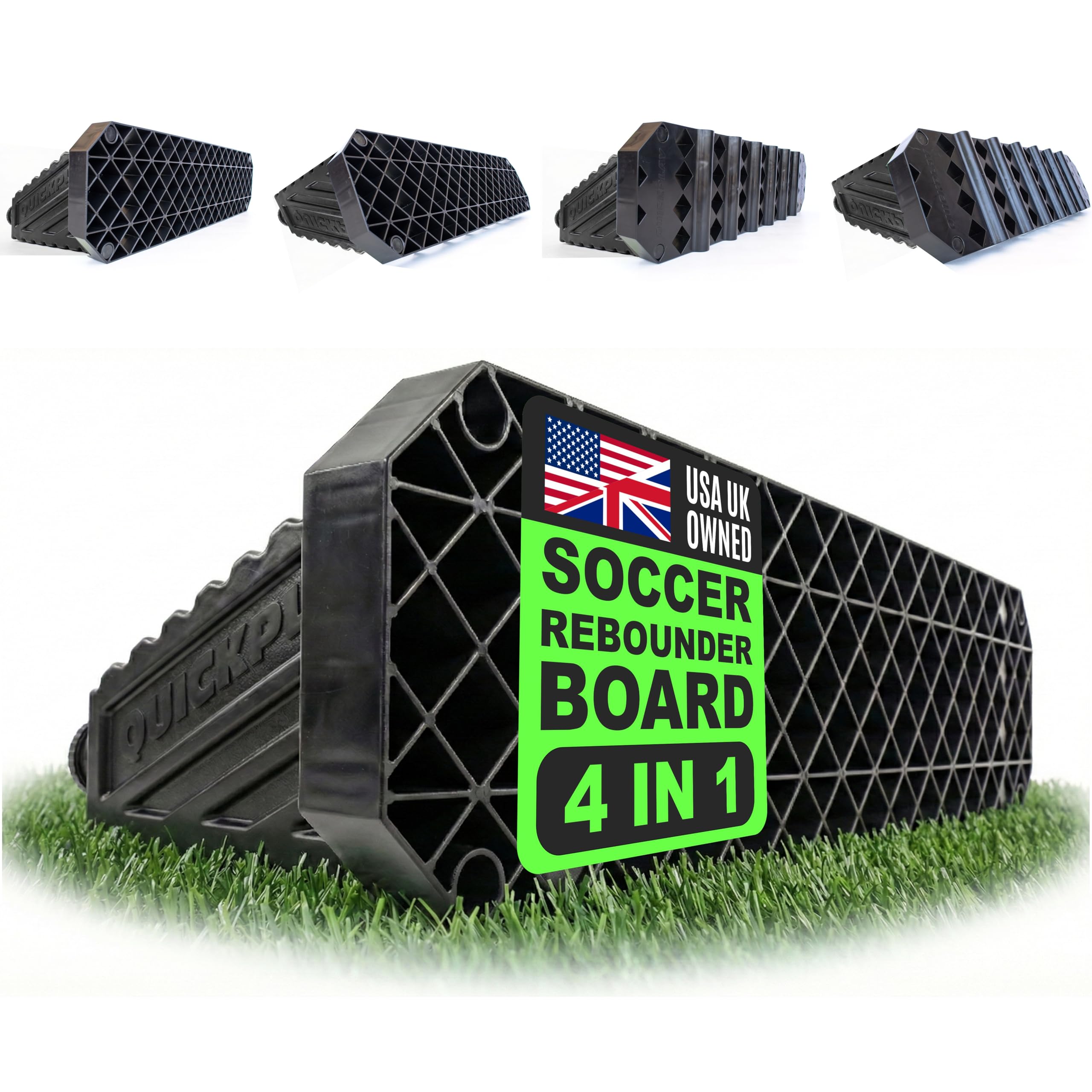 QUICKPLAY Replay Station Plus Football Rebound Board - Portable Dual Surface Rebounder with Adjustable Angle - Soccer Training Equipment for Control, Passing Practice