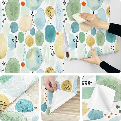 Vista 9 de Papel tapiz abstracto azul para despegar y pegar, papel de contacto geométrico, papel tapiz bohemio para baño, papel de pared autoadhesivo extraíble