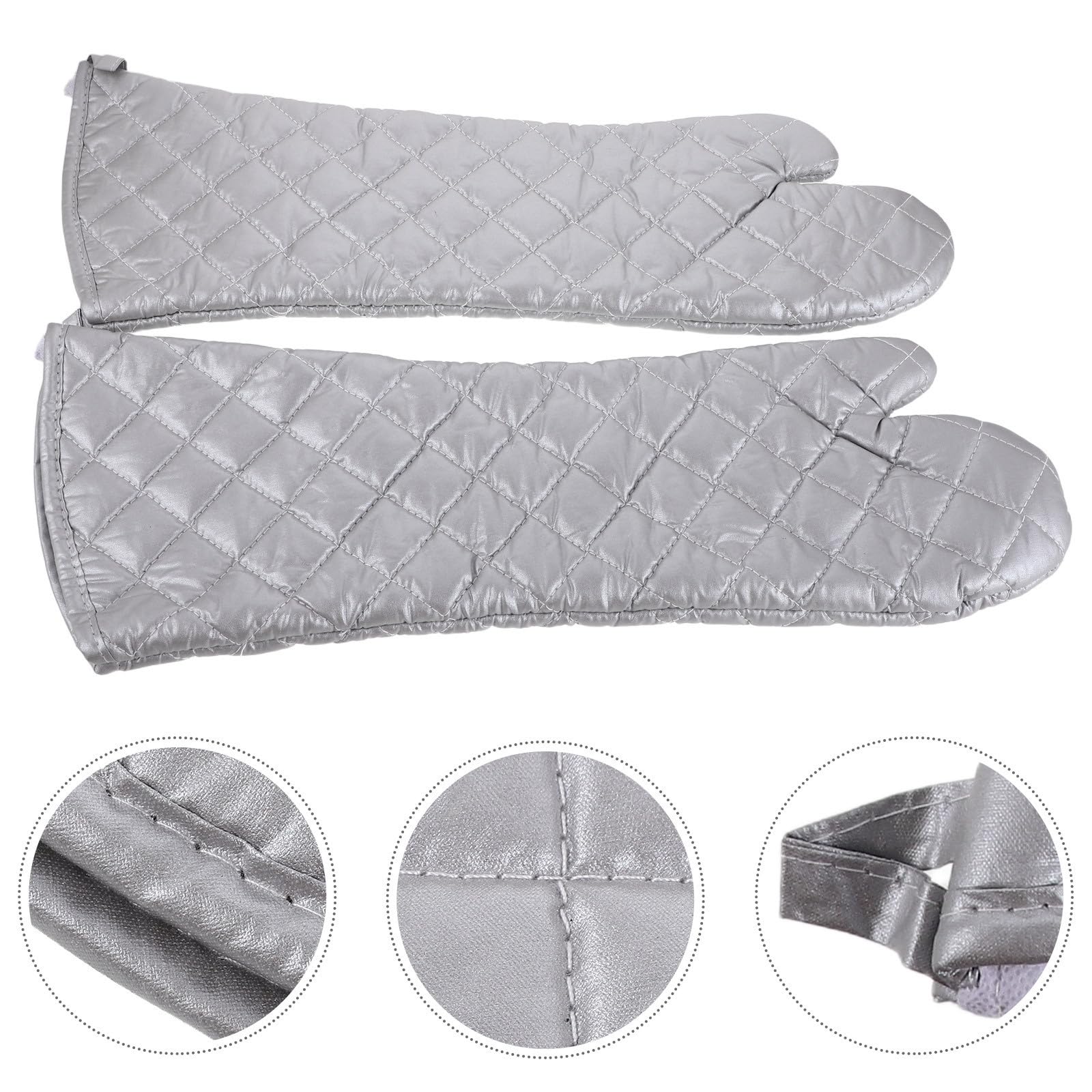 jojofuny Hitzebeständige mit Langem Schutz aus Polyester Baumwolle Ofenhandschuhe Silberne Topflappen zum Kochen und Backen in Küche