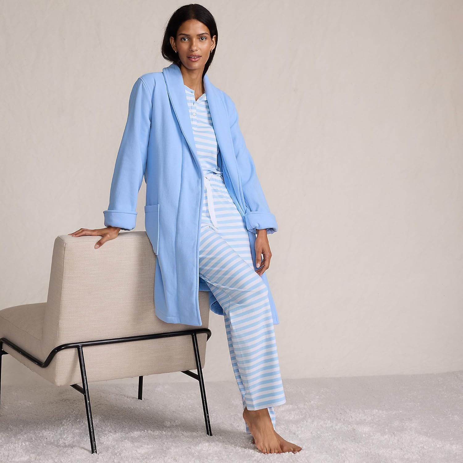 Lands' End Women's Cotton Terry Knee Length Spa Bath Robe