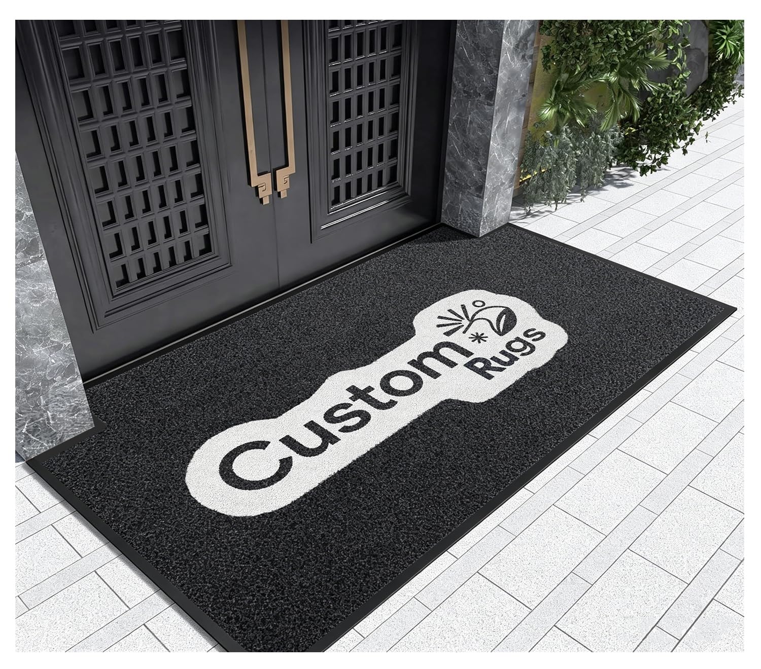 Alfombra Irregular Personalizable con Texto Logotipo Antideslizante Felpudo Personalizado Entrada Estera para Locales Comerciales y Hogares,Negro