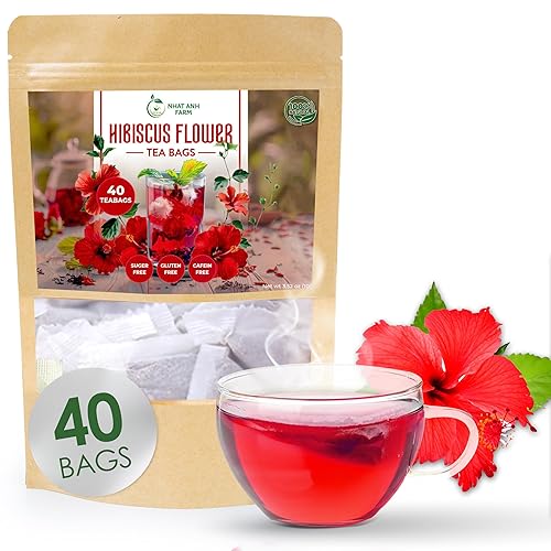 Bolsas de té de hibisco prémium  Bolsas de té secas de flores de hibisco  40 bolsitas de té, 0.09 ozbolsa), flores de hibisco 100% naturales y