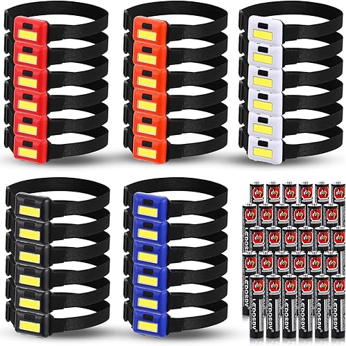 Treela 30 piezas de linterna LED para exteriores, lámpara de cabeza ajustable, linternas con 3 modos, incluye 90 pilas AAA, faros brillantes