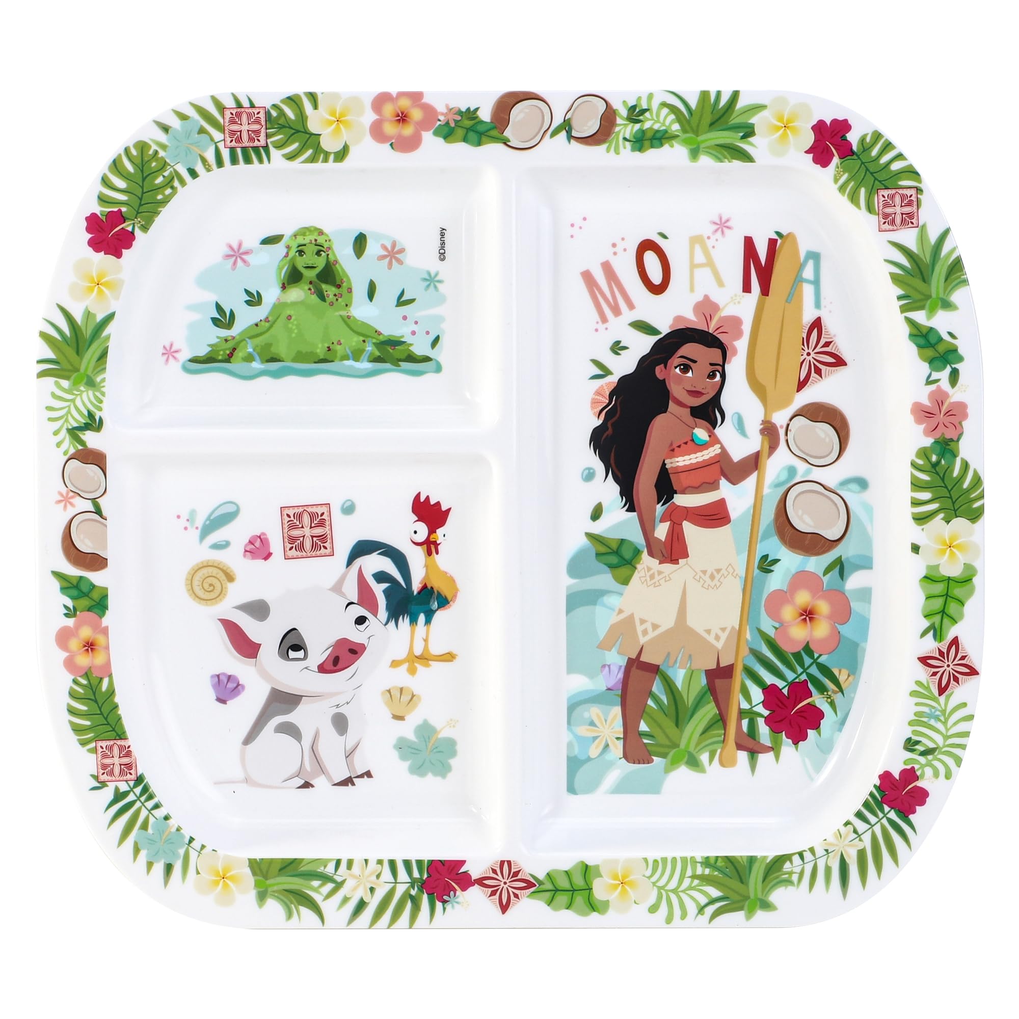 Moana 3 Section Reusable Childrens Kids Toddlers Divided Breakfast Lunch Dinner Plate