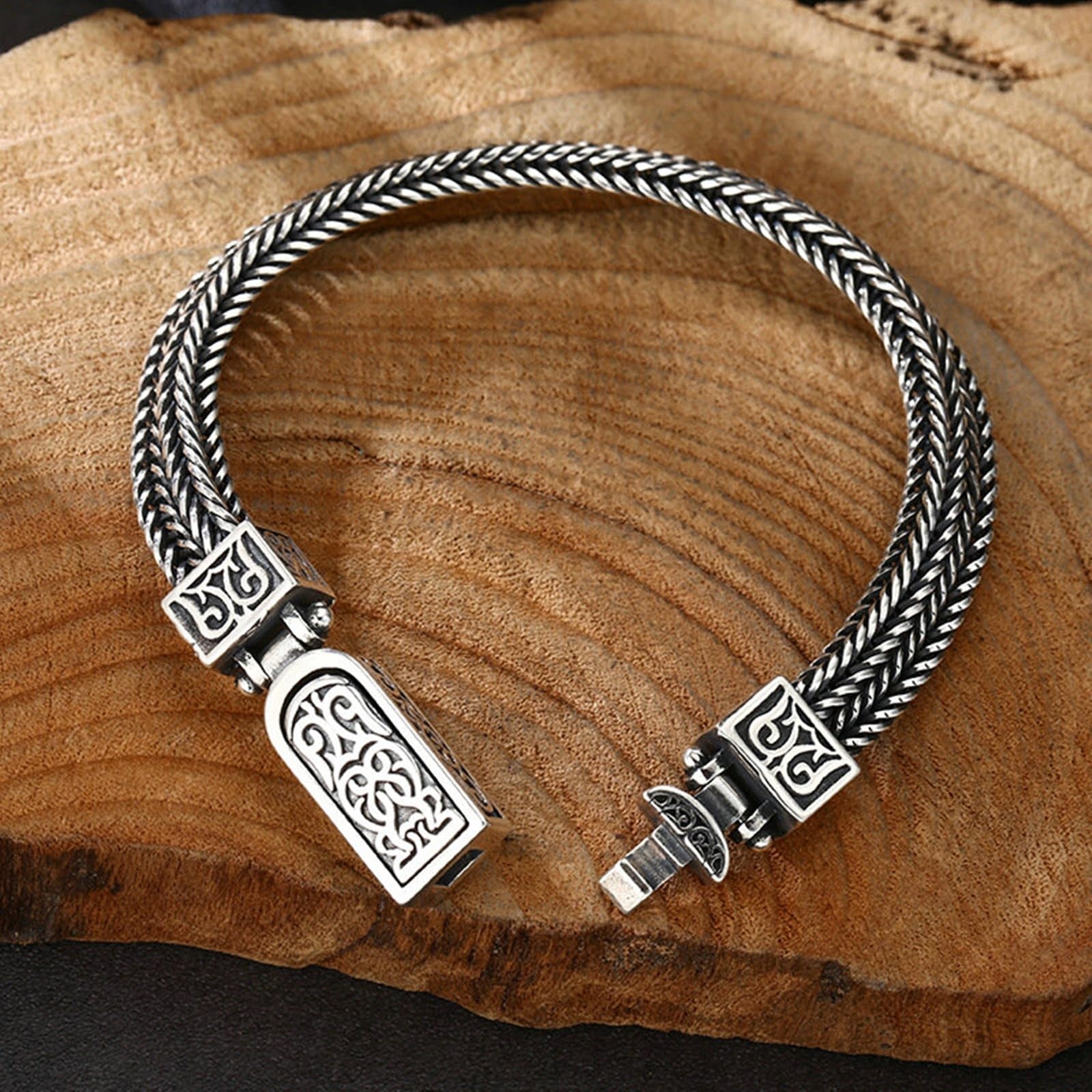 Pulsera de plata de ley con cadena de trigo para hombre