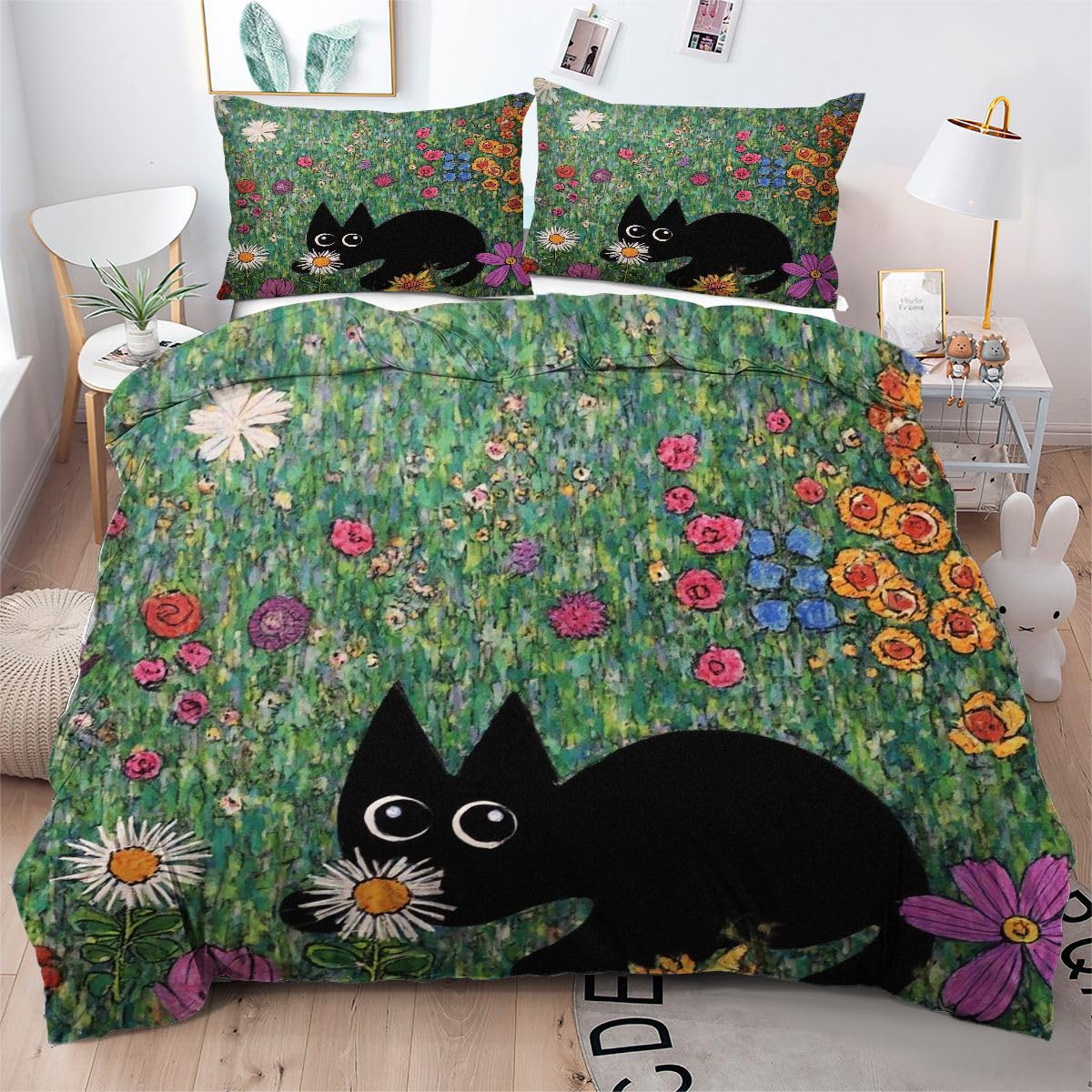 Housse de couette 160x200 chat noir pour une chambre d'adolescent moderne