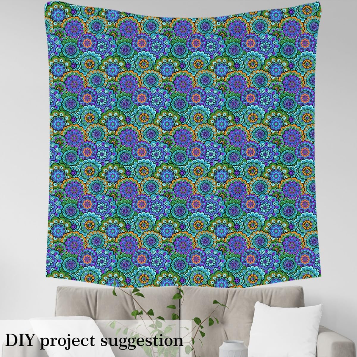 Mandala Flower Outdoor Fabric by The Yard,Blue Green Watercolor Floral Boho Style Fabric by The Yard for Teens Craft Lover,Exotic Tribal Design Upholstery Fabric for Clothing Quilting Sewing,2 Yards