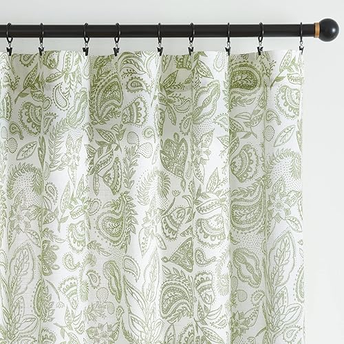 jinchan Cortinas florales verdes de 63 pulgadas de largo para sala de estar, cortinas de lino con estampado de cachemira, pestaña trasera, filtrado