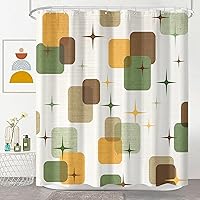 Vista 2 de Mid Century Modern Shower Curtain Set Geometric Squares Print Waterproof Bathroom Decor Retro Abstract Art Home 72x72 Inch