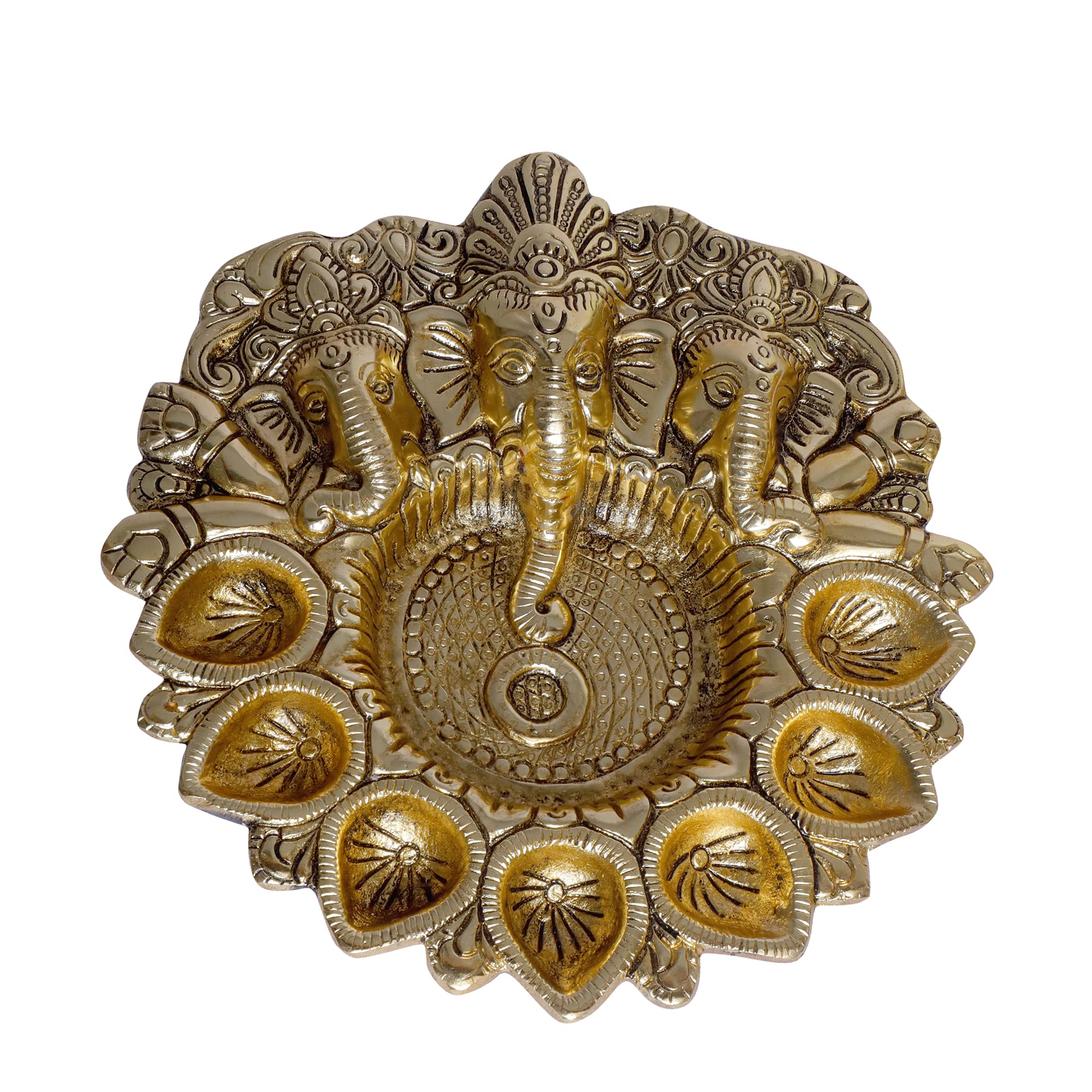 KridayKraft Metal Ganesha Puja Thali with Diya Ganpati Pooja Thali for Puja Room Mandir Temple Ganesha Murti Idol Pooja Thali for Diwali Poojan Decorative Showpiece - Image 3 thumbnail