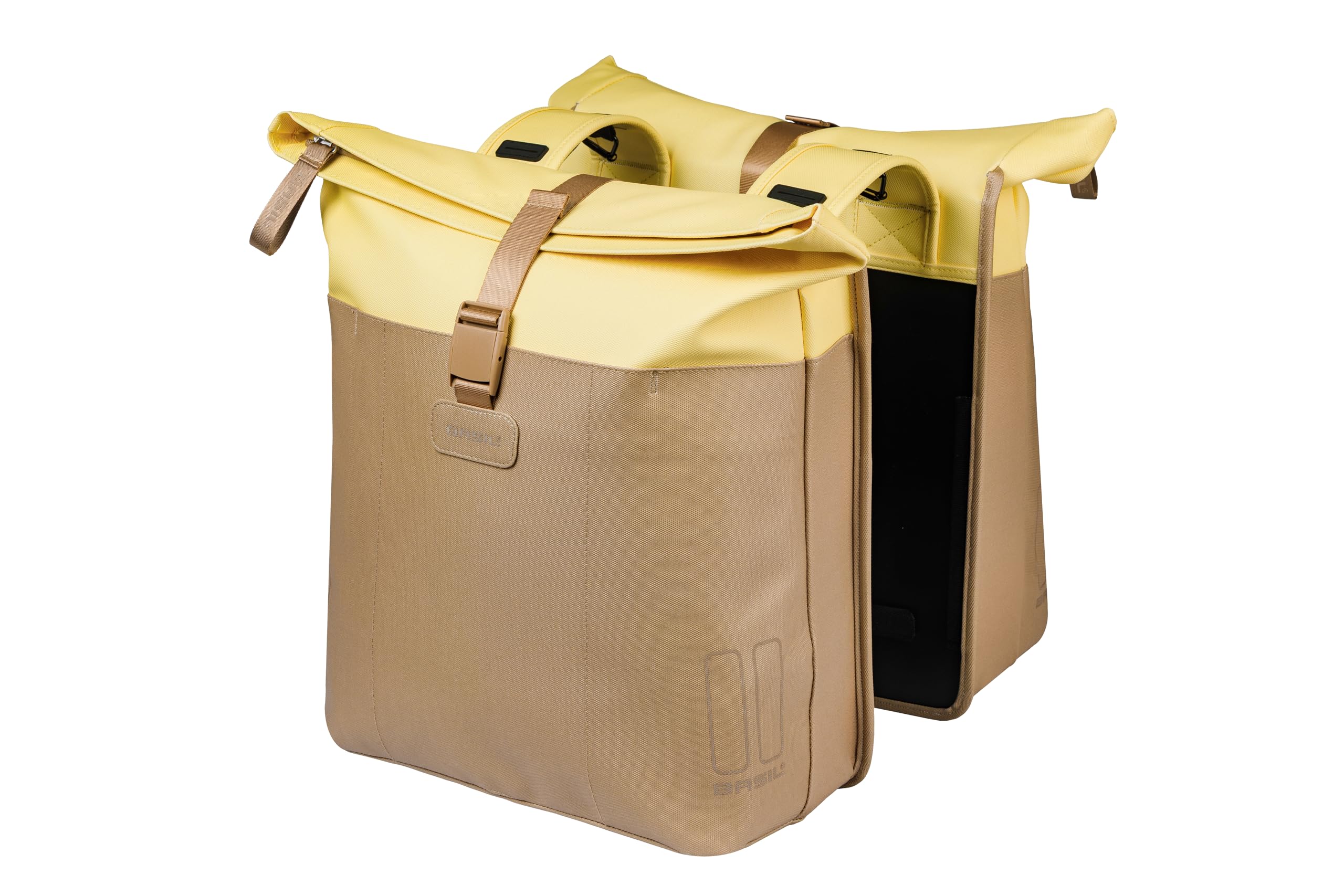 Basil Vive Double Bicycle Pannier Rack - Waterproof 28-35L - Reflective - Made of Recycled Material - 30 x 14 x 38 cm - Yellow/Black