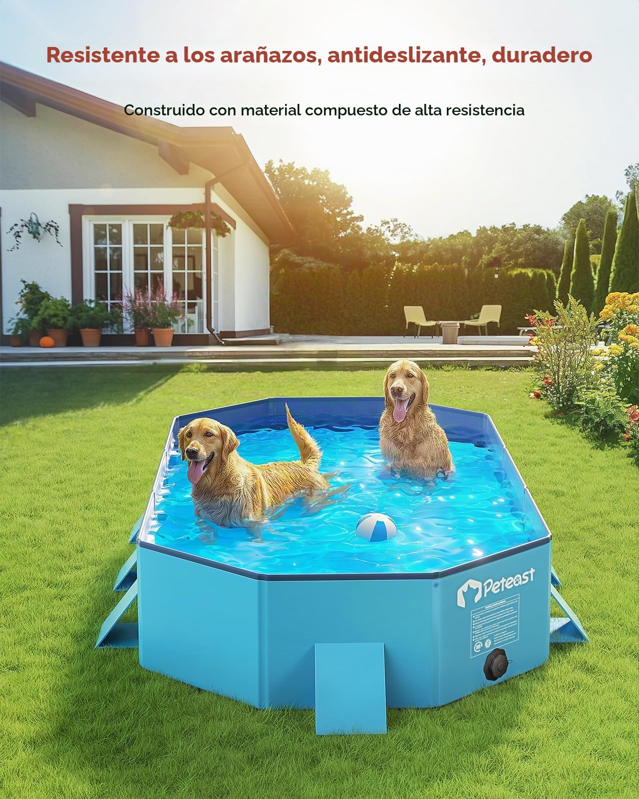 Peteast Piscina plegable para perros con diseño redondo robusto, bañera portátil extra grande duradera para mascotas de 180 cm de largo x 99 cm de ancho x 30 cm de profundidad con paredes laterales