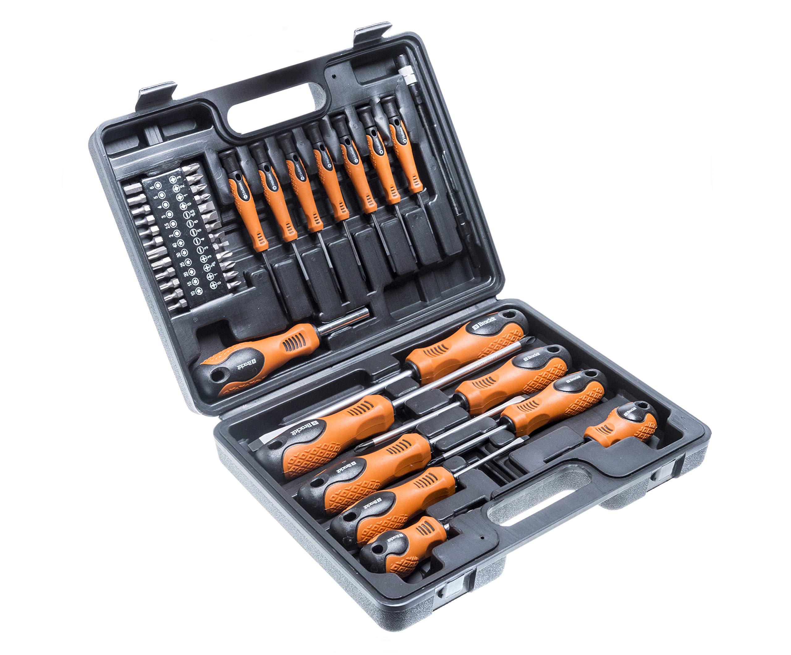 brackit42 Pieces Premium Screwdriver Set with Magnetic Tips and Rubber Handles, Including Phillips and Flat Heads in Durable Storage Case