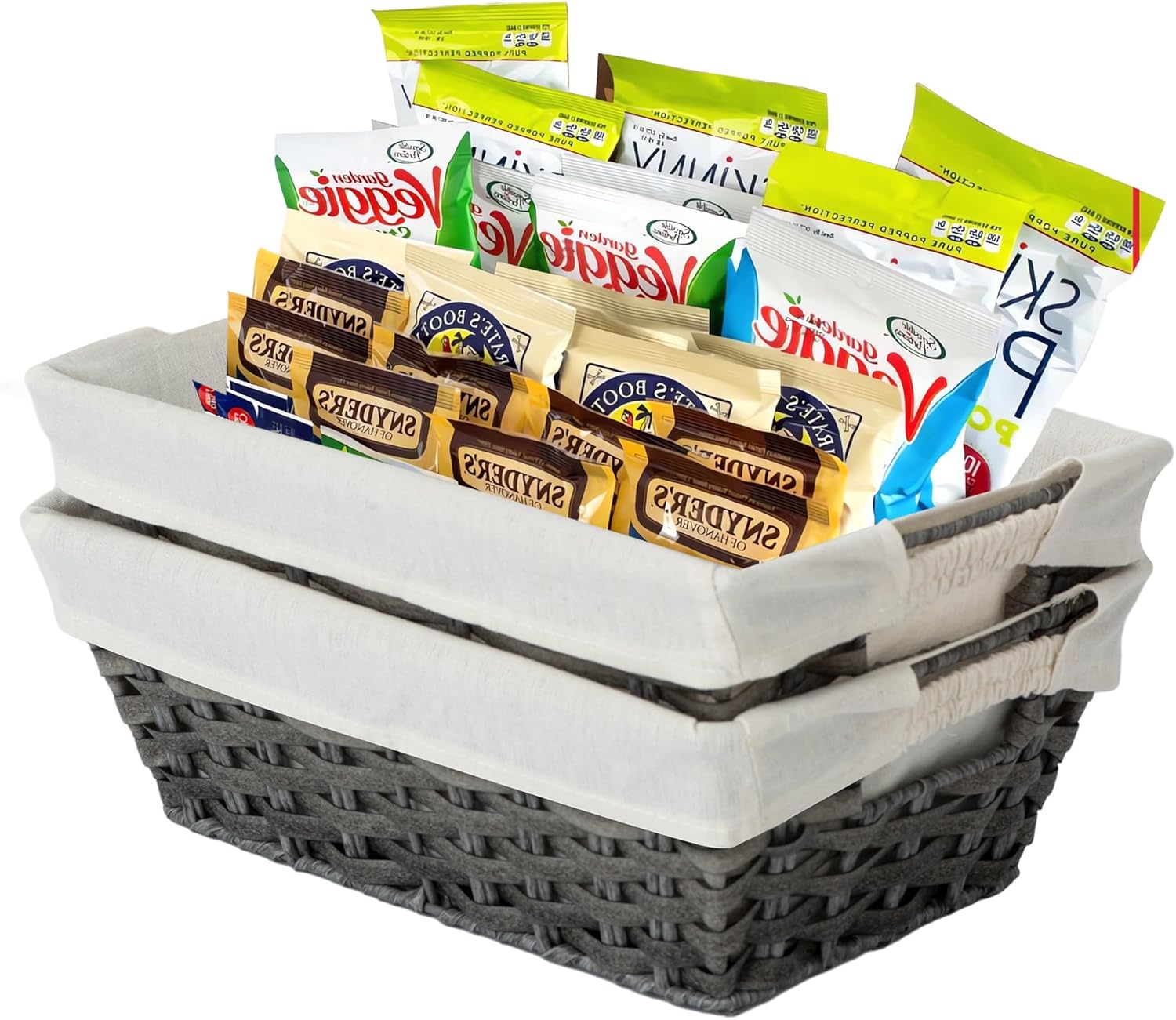 Wicker Storage Baskets with Liners, Moistureproof Storage Baskets with Built-in Handles Handwoven Shelf Baskets Storage Boxes Organizers for Clothes/Dresser/Bathroom/Shelves/Towels, 2 Pack