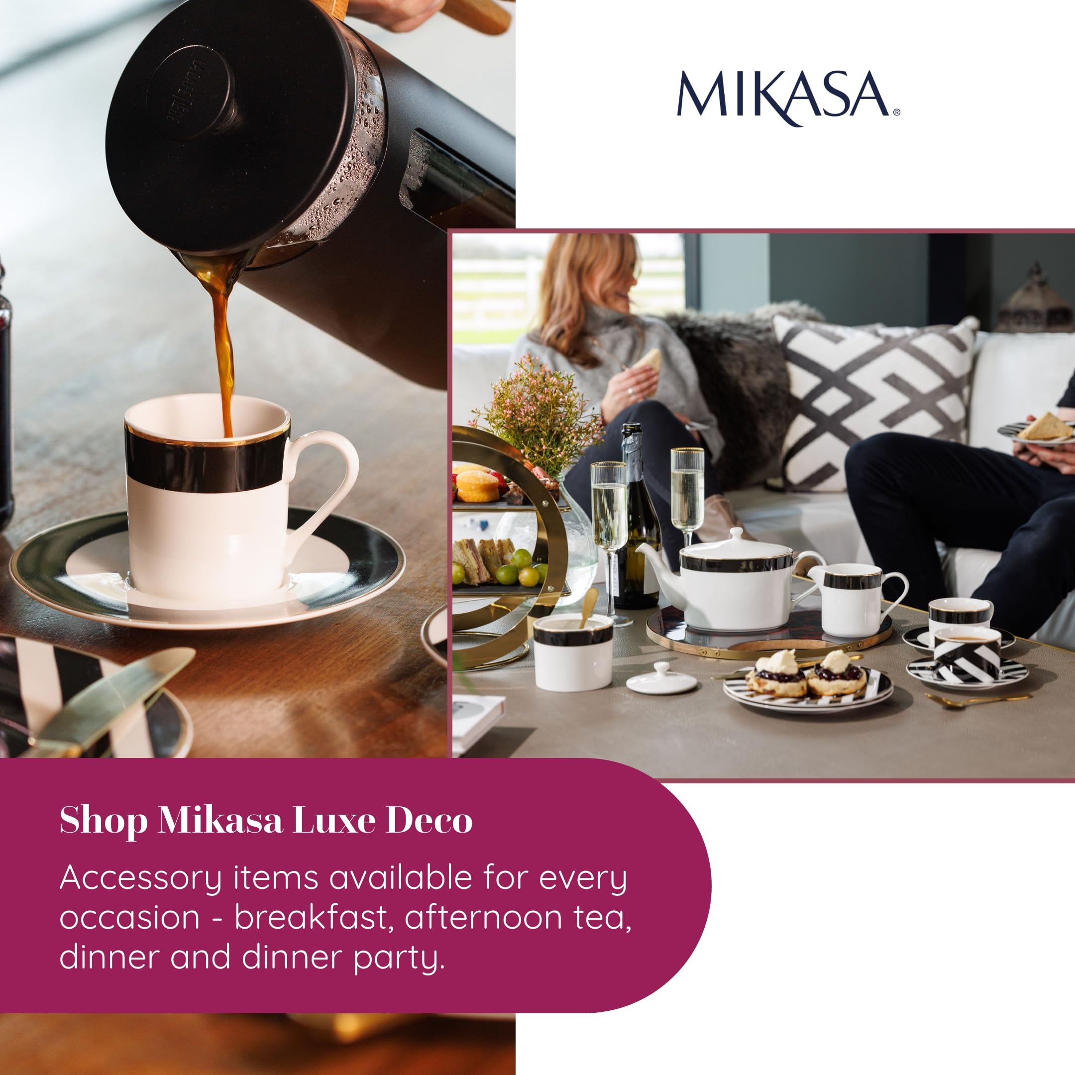 Mikasa Luxe Deco Porcelanowy zestaw do cukru i śmietanki, 245 ml, dzbanek z pokrywką na cukier i mleko, zapakowany w pudełko i można myć w zmywarce