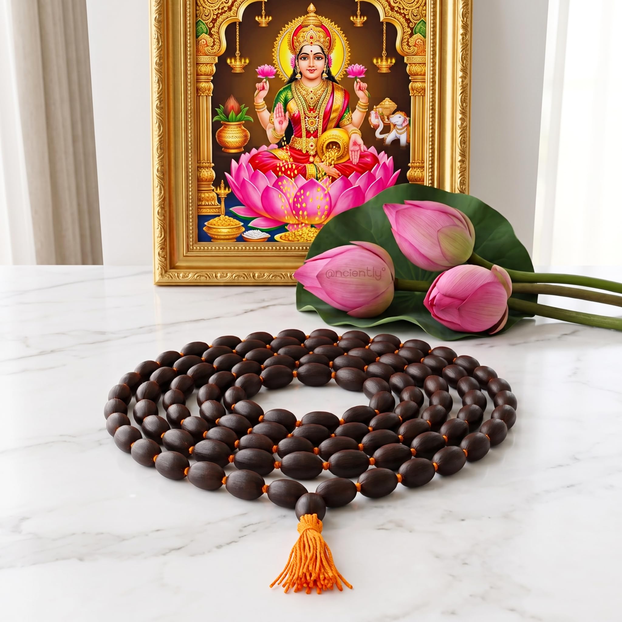 Anciently Kamal Gatta Mala 108 Beads - Original Lotus Seed Mala | Authentic 108+1 Count: Original hand-knotted lotus seeds (Kamal Gatta) with precise spacing for accurate Japa counting-image-13