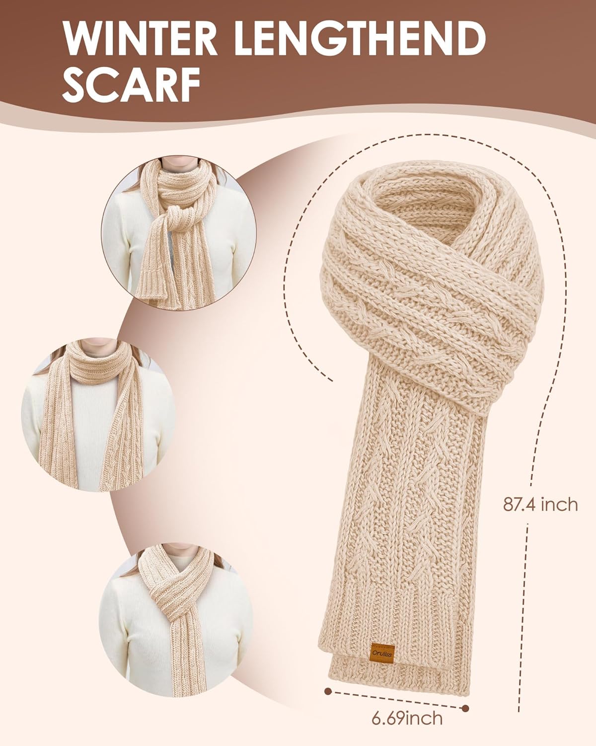 Womens Winter Beanie Hat Scarf Gloves Set, Fleece Lined Knitted Hat with Pompom Long Scarf Touchscreen Mittens for Women Men - Image 4