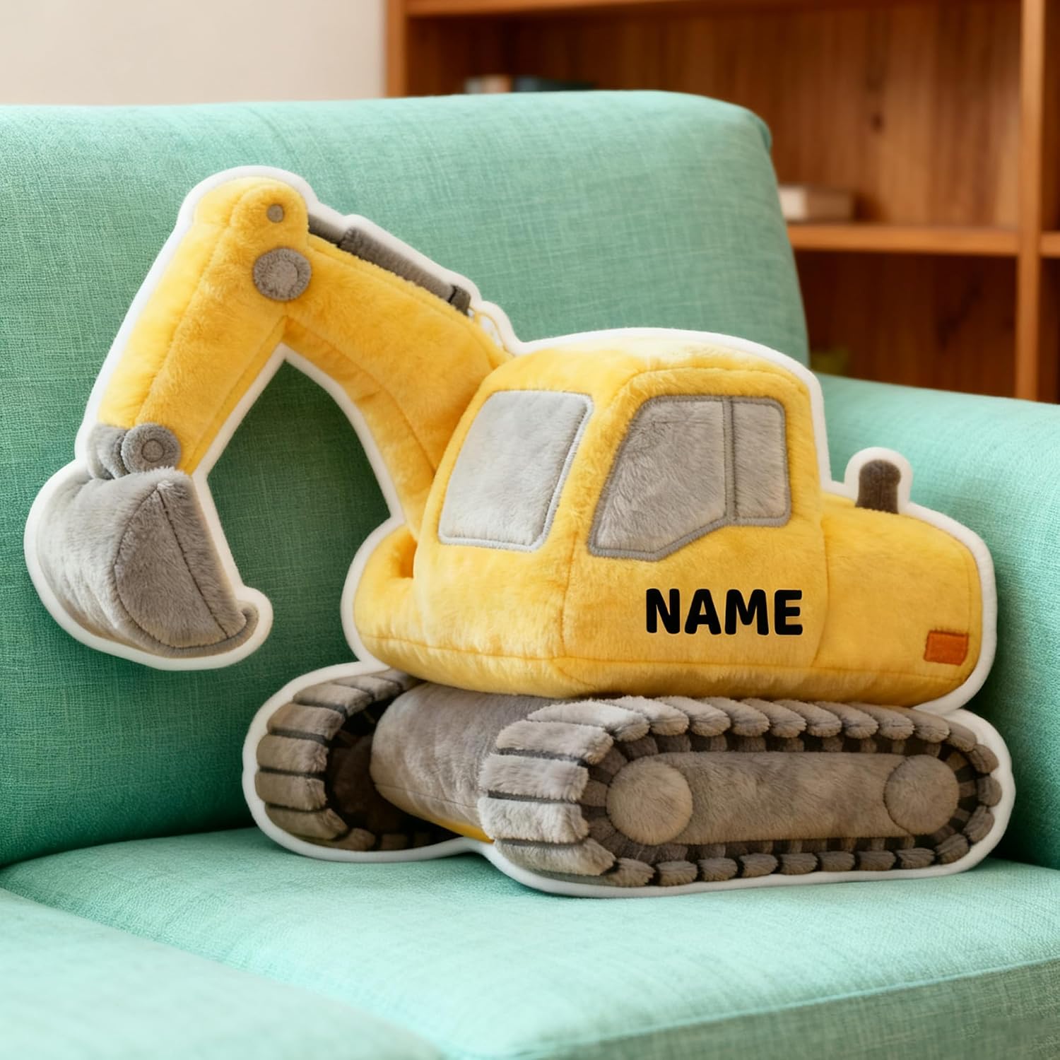 Custom Excavator Shaped Pillow Cute Personalized Name Plush Doll, Double-Sided Construction Engineering Vehicle Pillow for Men, Birthday Gifts for Men Sofa Decorative Pillows 8-32in