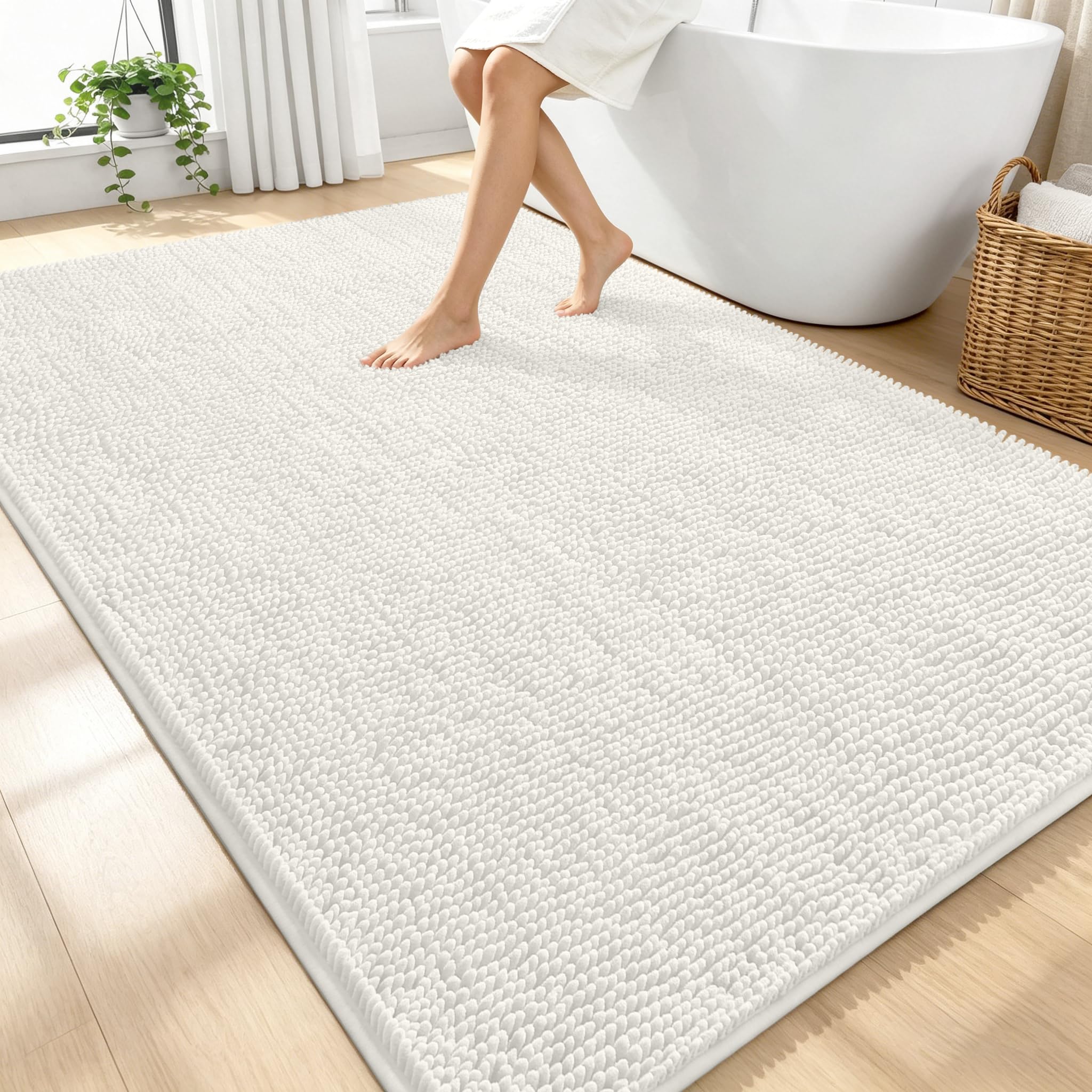 OLANLY Large Bathroom Rugs 70x46, Extra Soft Absorbent Chenille Bath Rugs, Rubber Backing Quick Dry, Machine Washable Bath Mats for Bathroom Floor, Tub and Shower, Home Decor Accessories, Ivory — image 1