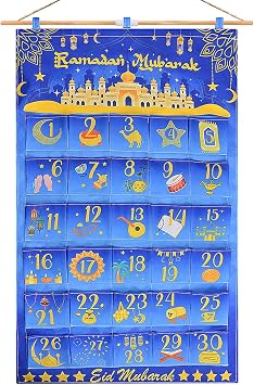 Ramadan Advent Calendar,Ramadan Mubarak Reusable Fabric Advent Calendar 30 Pockets Ramadan Calendar eid Decorations for Gifts