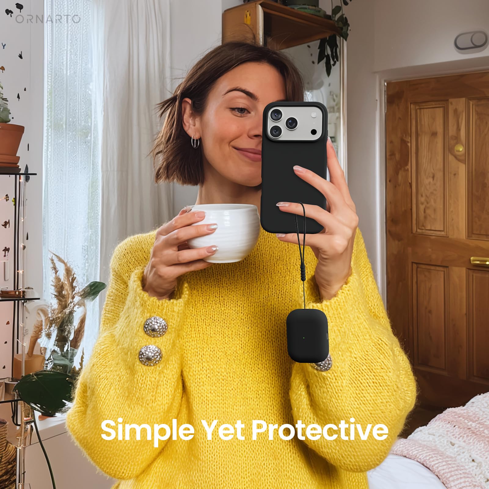ORNARTO Cover per AirPods Pro 3 (2025), Custodia Compatibile con AirPods 3 Gen in Silicone Liquido Premium (Interno Rigido Indeformabile),con Cordino e Strumento di Rimozione,Nero