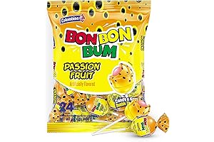 Bon Bon Bum Lollipop w/Bubble Gum Center: Tropical Taste of Passion Fruit