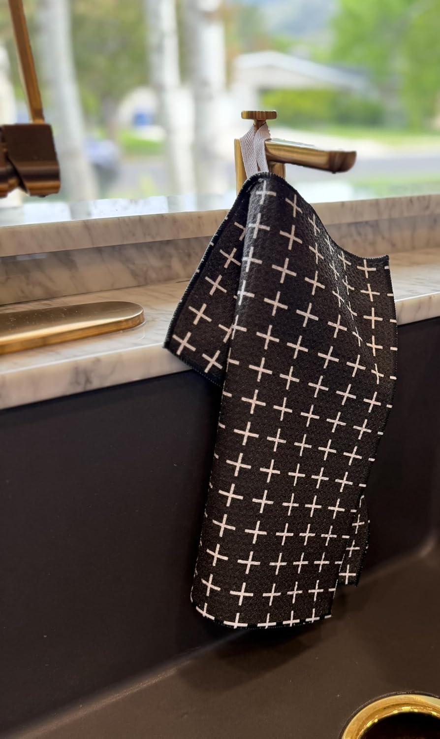 || Dish Towel and 2 DishCloths Set || Double Sided || Waffle Weave Microfiber || Highly Absorbent || Hanging Loop || Dish Towel || Dish Cloths || Cleaning Cloths (Black and Yellow)