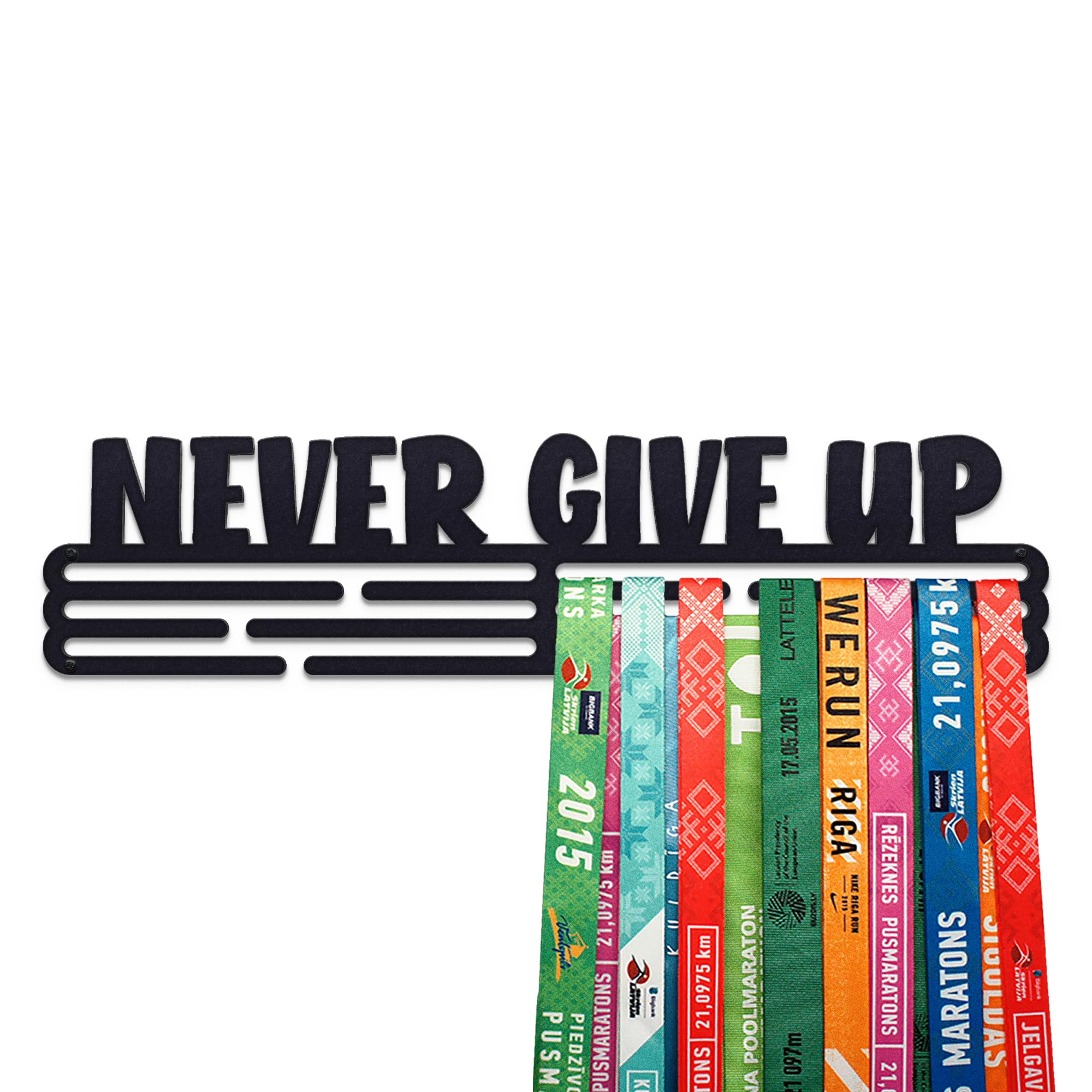 Never Give Up Sports - Soporte de Acero para Colgar medallas, Marco de Montaje en Pared