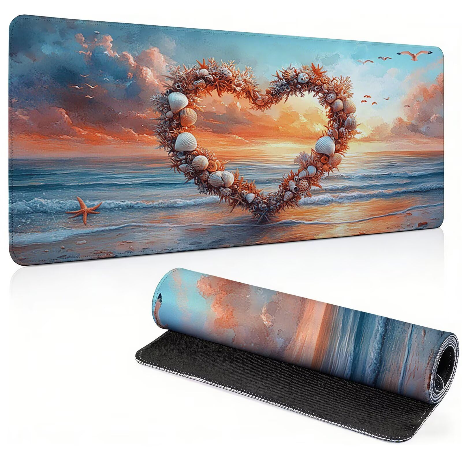Tappetino Mouse Gaming, 1200x600mm Tappetino Mouse XXL spiaggia 0c0-244 | Mouse Pad Grande, Ottimizzato per i Sensori da Gioco, Migliora Precisione e Velocità, per Mac e PC, Amore