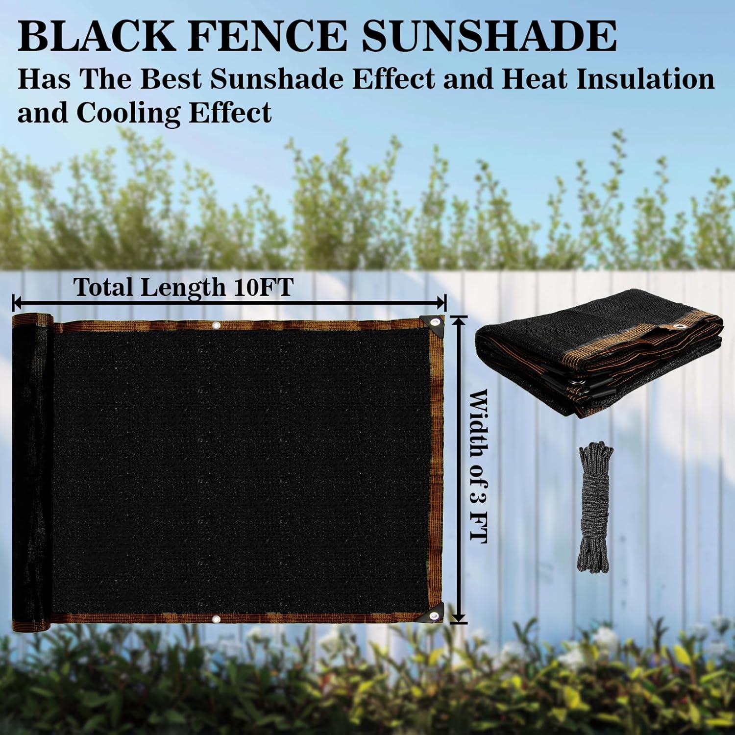 Fence Privacy Screen - RAINFLOW 3'X10' Black Privacy Fence Screen Outdoor Shade Balcony Decor Plastic Mesh Fence Panels Cover Porch Screen Balcony Covers for Apartments,Deck,Backyard,Pool Wall