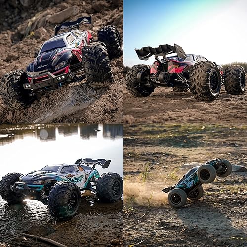 Miniatura 5 de Autos RC rápidos sin escobillas 1:16 para adultos máximo 43 MPH, 4WD de alta velocidad todo terreno Monster Trucks, dos baterías duran más de 40