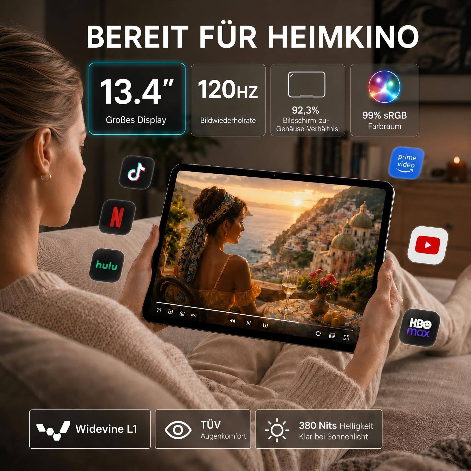 TABWEE 13,4 Zoll Tablet mit Tastatur und Stift für Studium & Büro | Laptop-ähnliches Arbeiten, Android 16+Gemini Ai 3.5 Pro, 120Hz 2K IPS Display, 10000 mAh Akku, 256GB Speicher, 4 Jahre Schutz