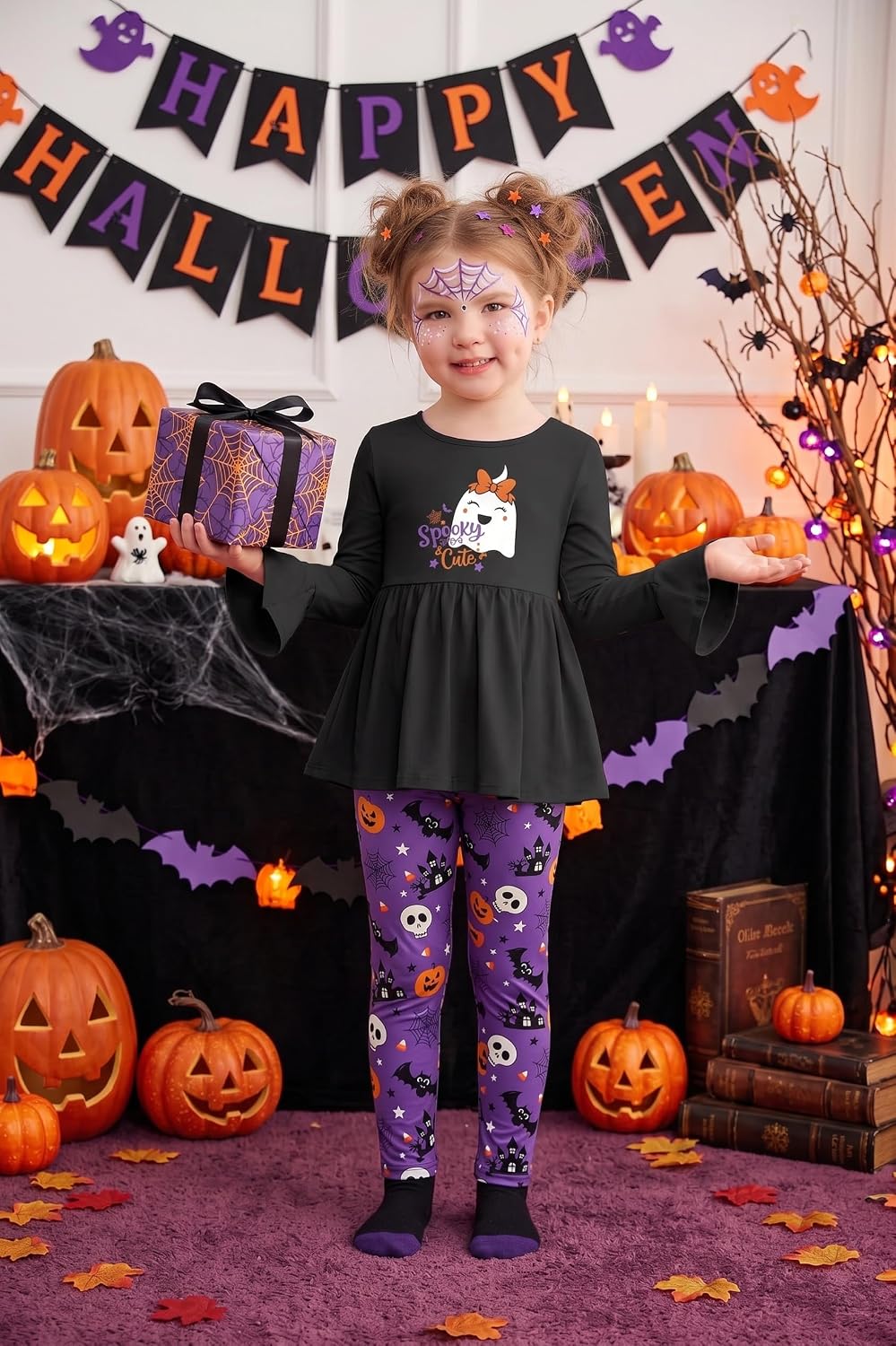 Arshiner Girls 2 Piece Clothing Set Floral Ruffle Hem Bell Sleeve Top and Leggings Fall Winter Outfits for 2-10 Years