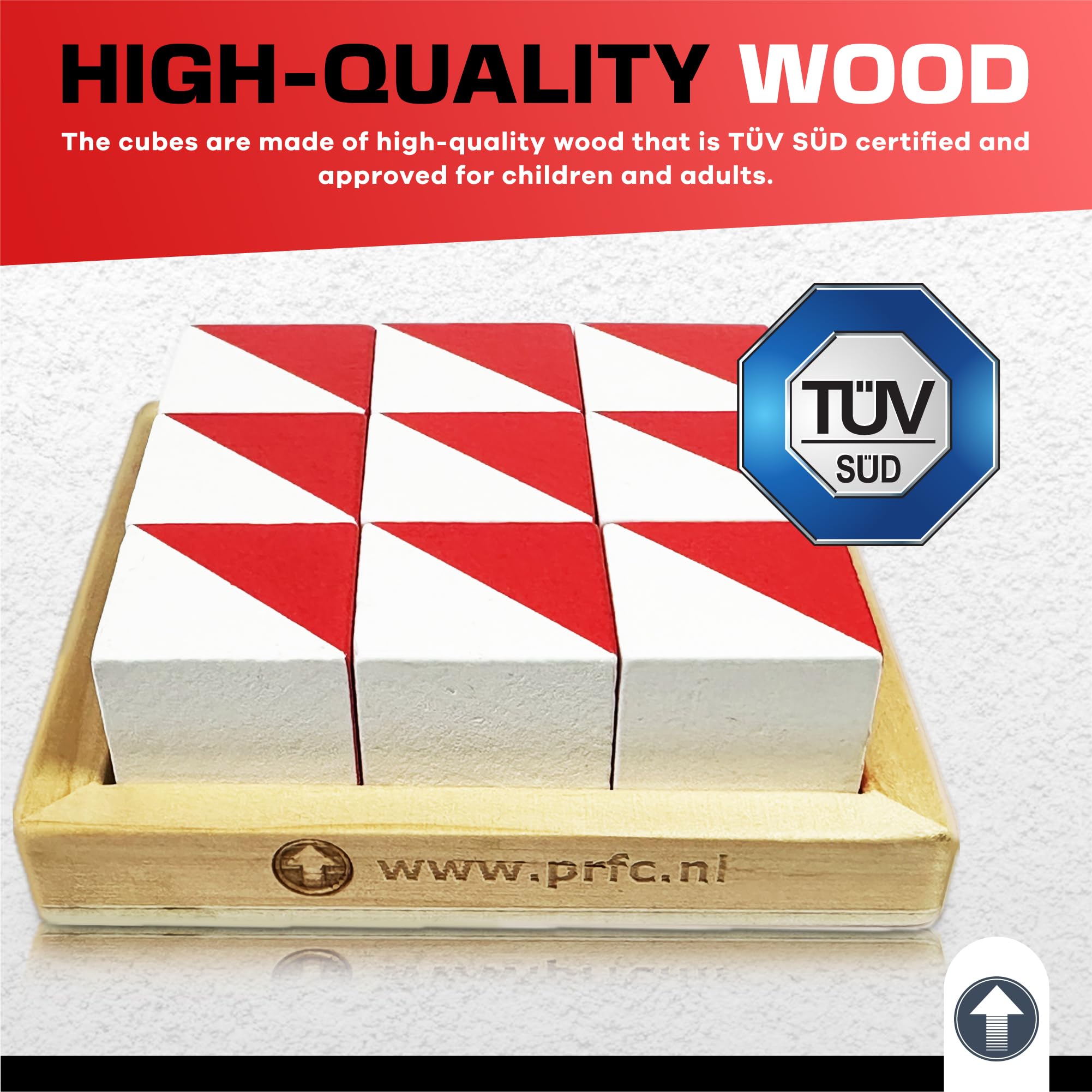 PrfcNL IQ-Testblöcke: 9 Holzwürfel aus Holz in Weiß und Rot, 60 Muster, Mobile App, Ideal für WISC, WAIS, WPPSI-IQ Test Vorbereitung, Puzzle