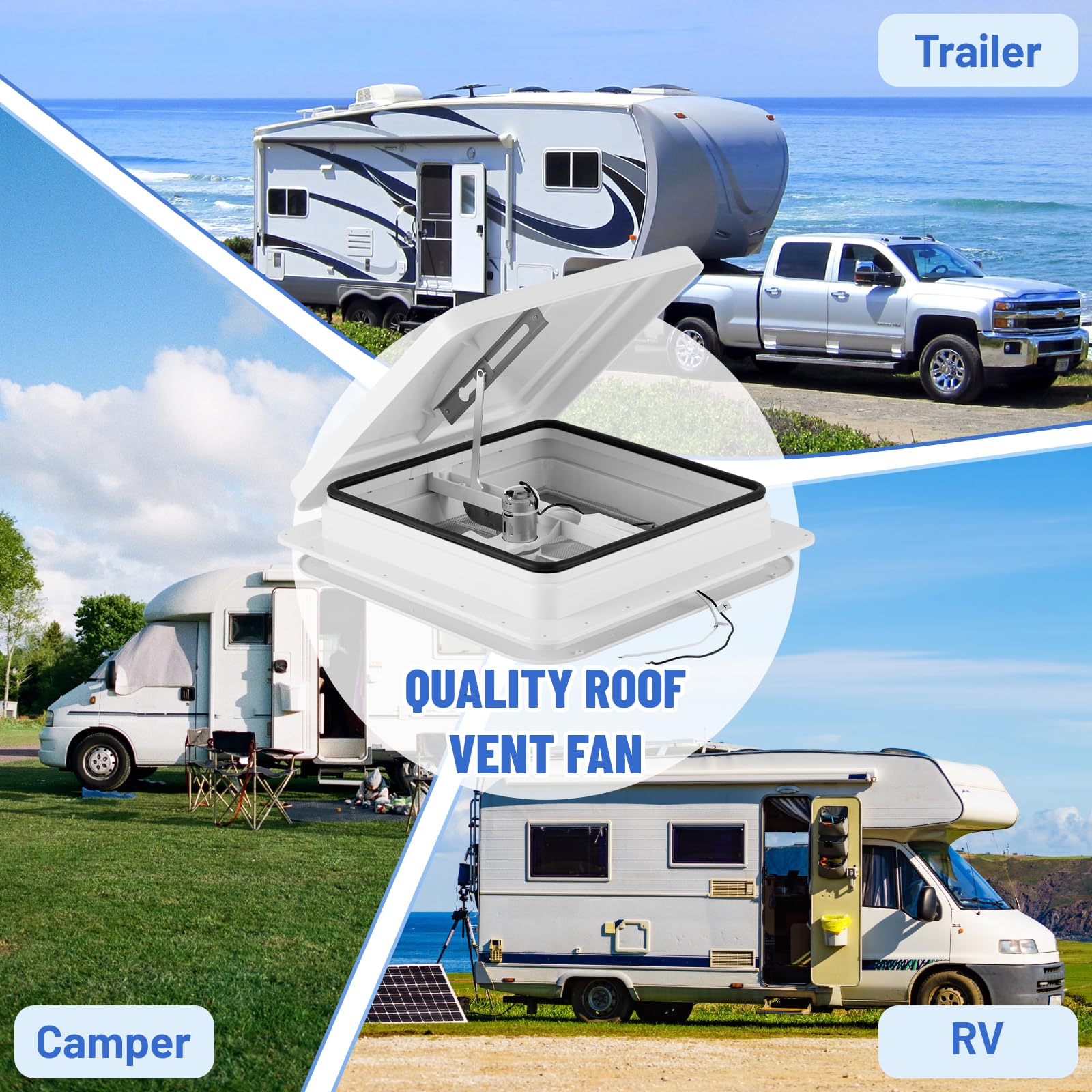 YUCHENGTECH Ventilador de Ventilación de Techo para Caravana 14" Ventilador para Caravanas 12V Ventilador de Techo con RV con Control Remoto, Bajo Ruido,Impermeable para RV Caravana Remolque