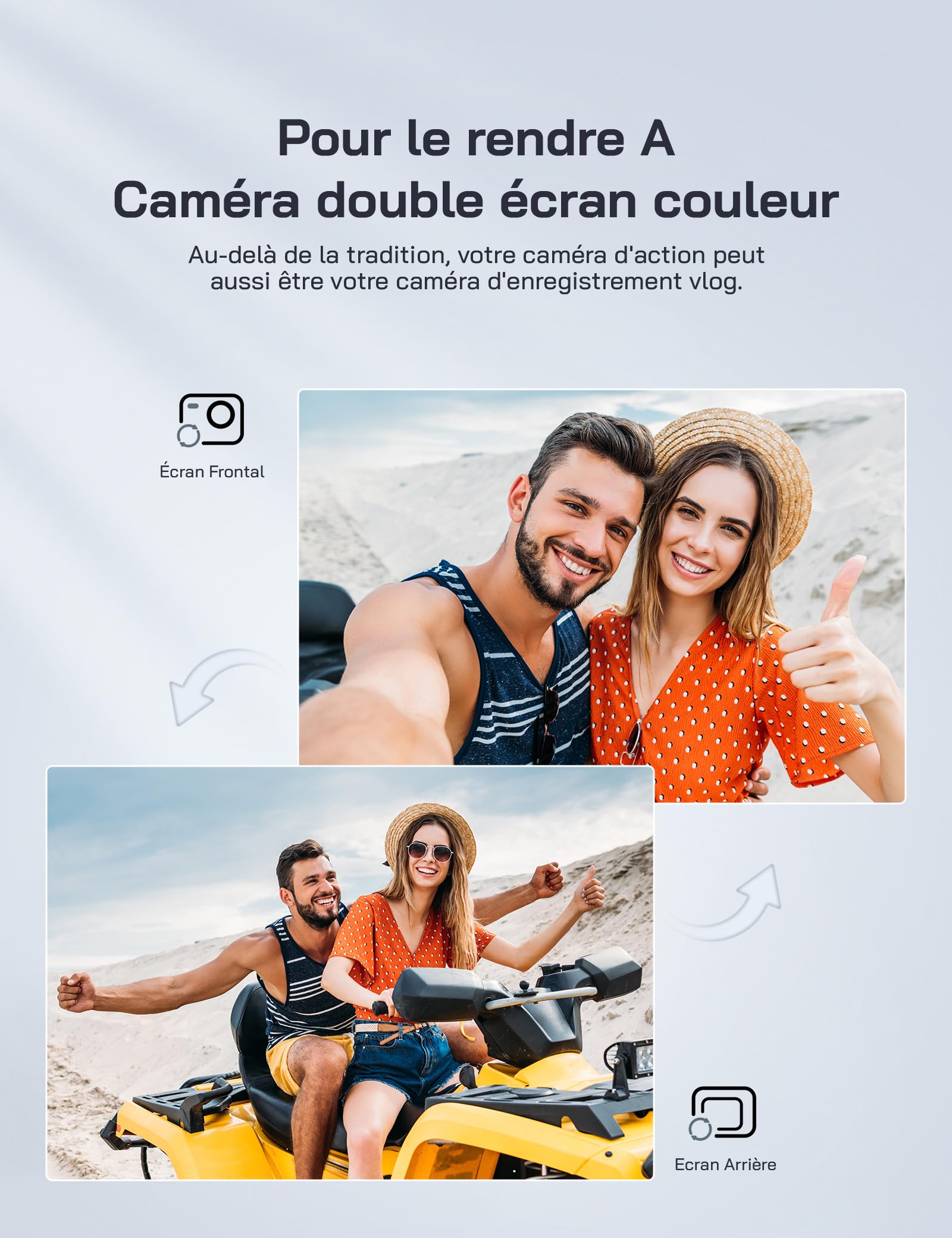 WOLFANG 4K 60FPS Caméra Sport GA400, 20MP WiFi 8M Corps Etanche Action Camera, 40M Sous-Marine Ultra HD 170 °Grand Angle, Sac à Main, EIS, Télécommande 2x1350mAhBatteries et Kit d'accessoires