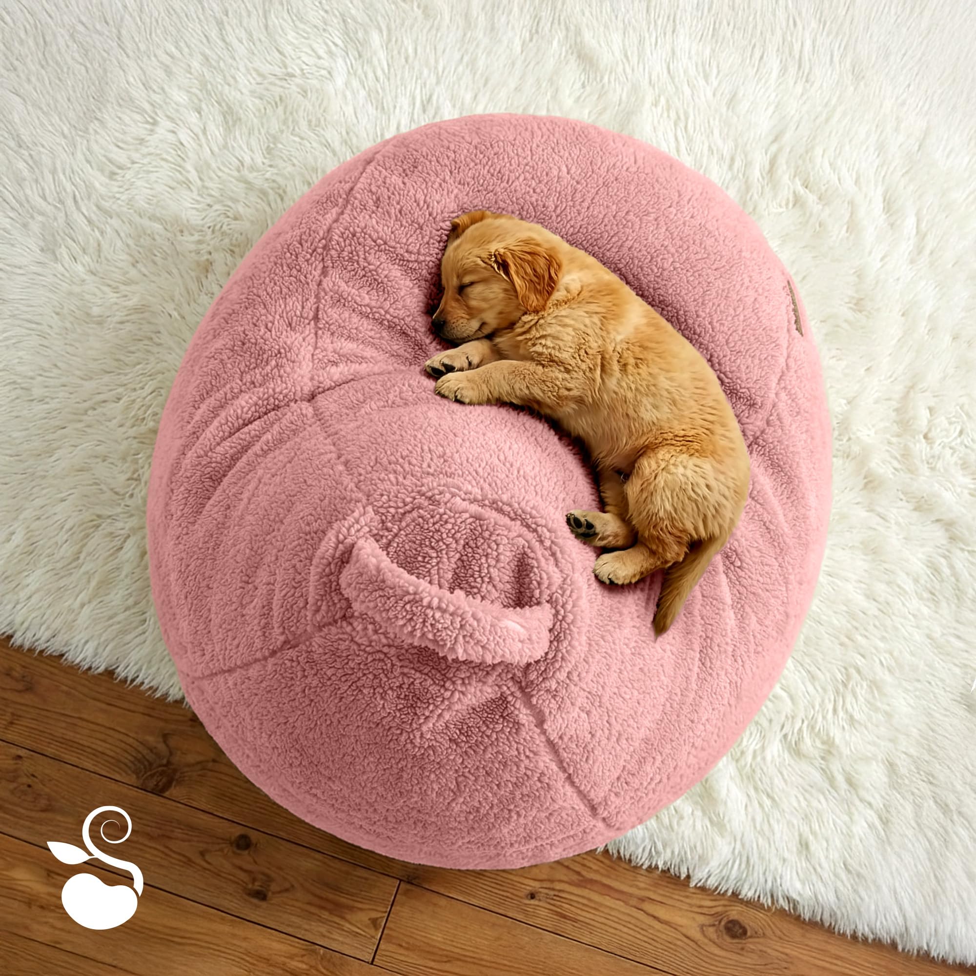 Green Bean Sitzsack 50x50x60cm Teddystoff mit 90L EPS-Perlen Füllung - Rosé - Indoor Sitzkissen Kuschelig Waschbar - Bean Bag Bodenkissen Lounge Chair Sitzhocker